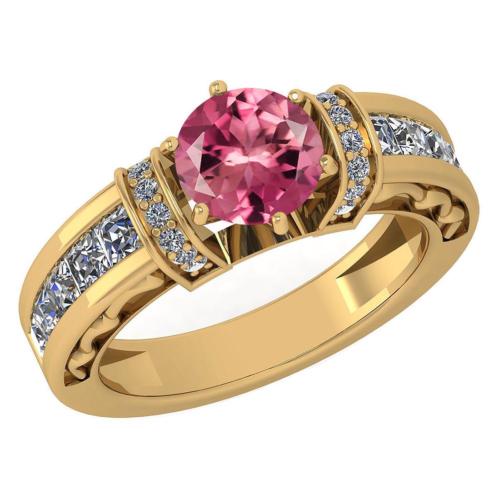 Certified 2.15 Ctw Pink Tourmaline And Diamond 18K Yell: Certified 2.15 Ctw Pink Tourmaline And Diamond 18K Yellow Gold Halo Ring (VS/SI1) -- Center Stone Approx Weight ; 1.25 Ctw (1 Pcs Round) Center Stone Color: Pink Tourmaline Center Stone Setting: Prong