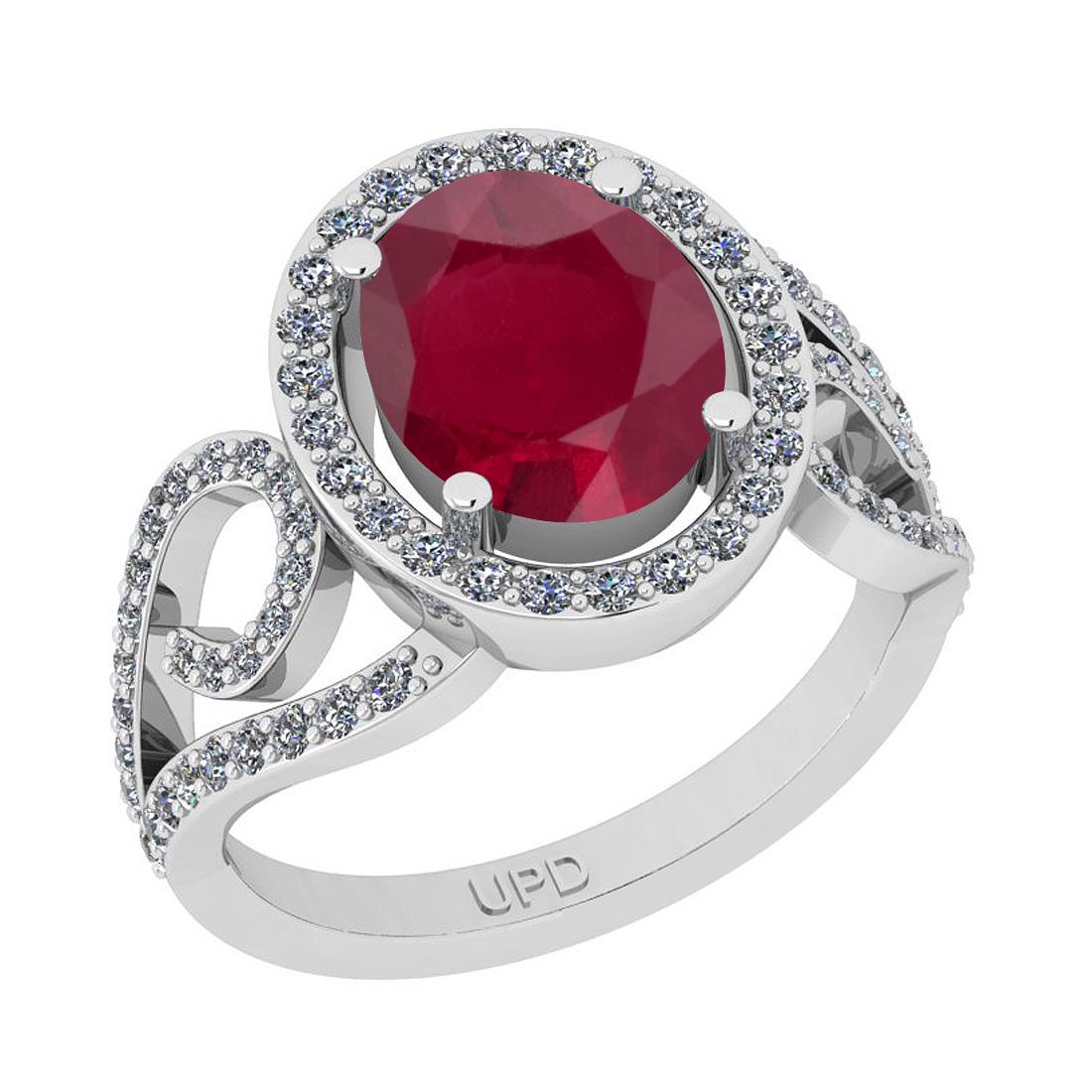 2.90 Ctw SI2/I1Ruby And Diamond 14K White Gold Ring: 2.90 Ctw SI2/I1Ruby And Diamond 14K White Gold Ring -- Center Stone Weight : 2.50 Ctw ( Oval Cut) Center Stone Color :-Ruby Stone Setting : Prong Side Stone Weight Of Ctw 0.40 Ctw Side Stone Color : J