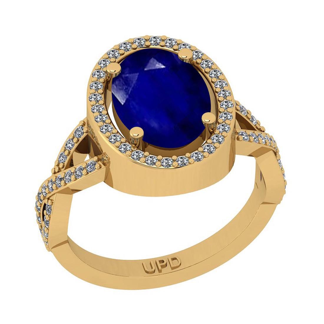2.90 Ctw SI2/I1 Blue Sapphire And Diamond 14K Yellow Go: 2.90 Ctw SI2/I1 Blue Sapphire And Diamond 14K Yellow Gold Engagement Ring -- Center Stone Weight : 2.50 Ctw ( Oval Cut) Center Stone Color :-Blue Sapphire Stone Setting : Prong Side Stone Weight Of Ct