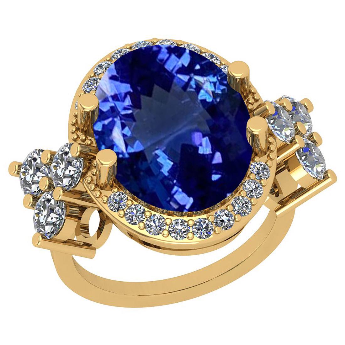 Certified 10.40 Ctw SI2/I1 Tanzanite And Diamond 14K Ye: Certified 10.40 Ctw SI2/I1 Tanzanite And Diamond 14K Yellow Gold Vintage Style Wedding Halo Ring -- Center Stone Approx Weight: 8.53 Ctw (Oval Cut) Center Stone Color: Tanzanite Center Stone Setting: