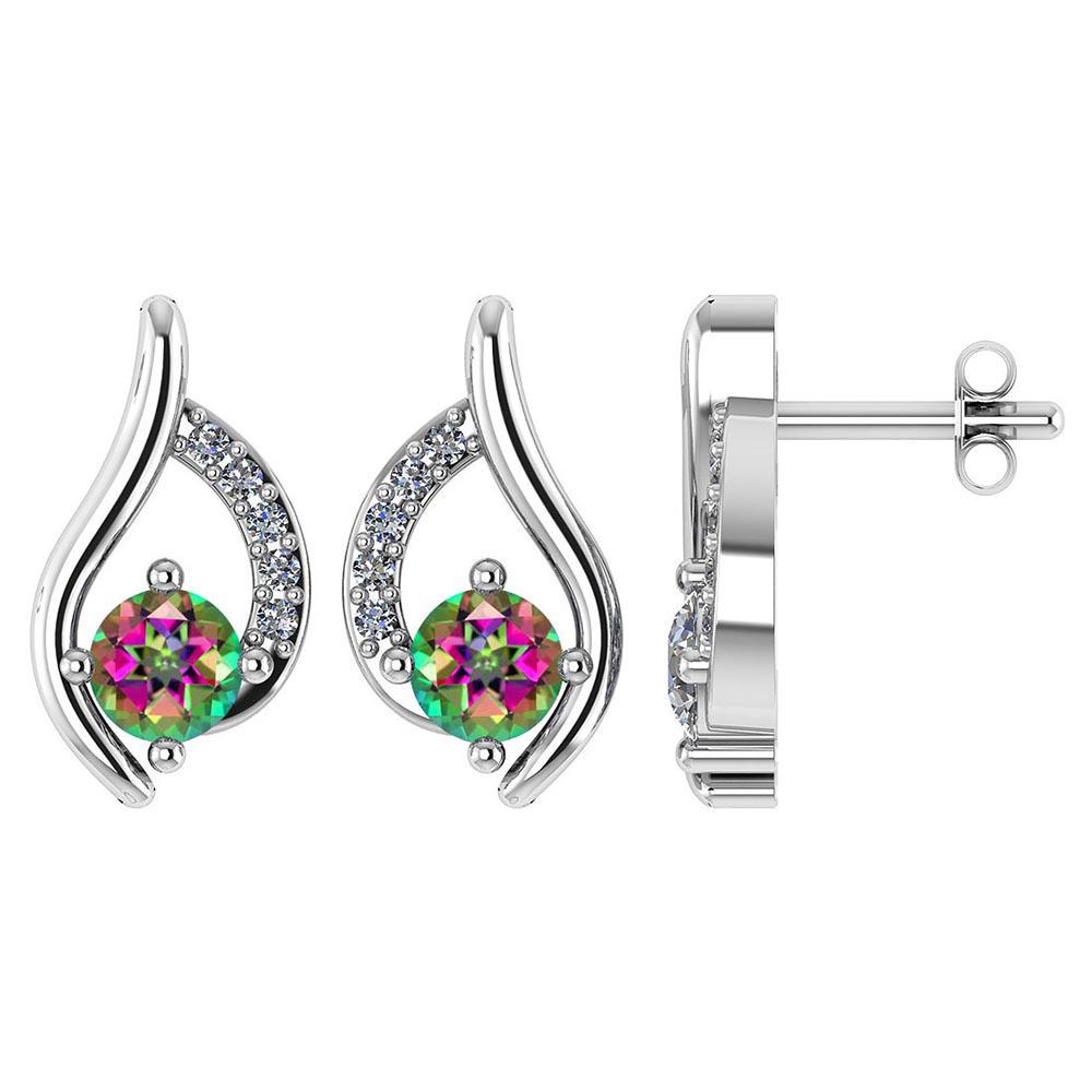 Certified .51 CTW Genuine Mystic Topaz And Diamond (G-H: Certified .51 CTW Genuine Mystic Topaz And Diamond (G-H/SI1-SI2) 14K White Gold Stud Earring -- Center Stone .46 CTW (4mm 2 Pc Round) Center Stone Color : Mystic Topaz Stone Setting ;Prong Side Stone 