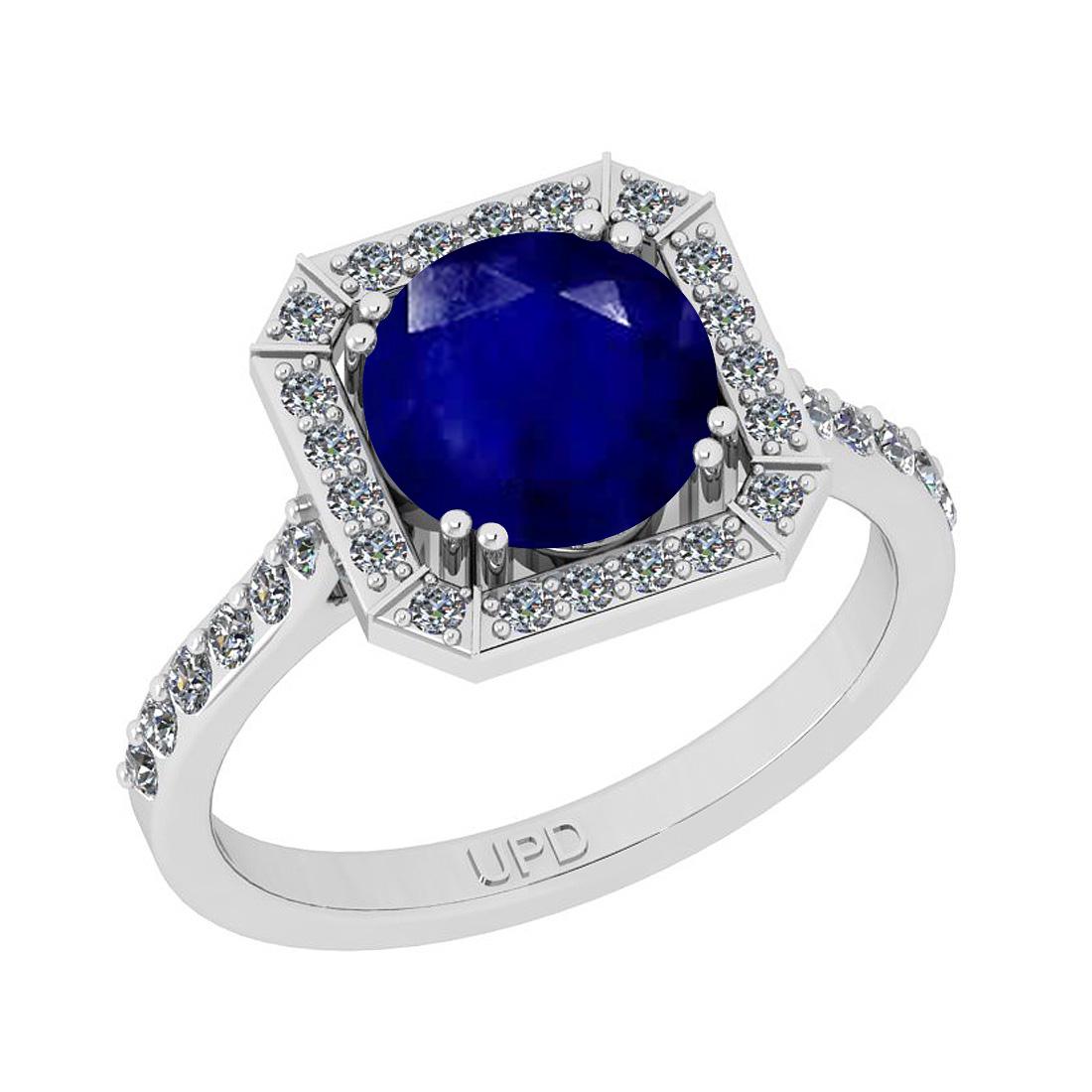 2.41 Ctw SI2/I1Blue Sapphire And Diamond 14K White Gold: 2.41 Ctw SI2/I1Blue Sapphire And Diamond 14K White Gold Cocktail Engagement Ring -- Center Stone Weight : 2.00 Ctw ( Round Cut) Center Stone Color :-Blue Sapphire Stone Setting : Prong Side Stone Weig