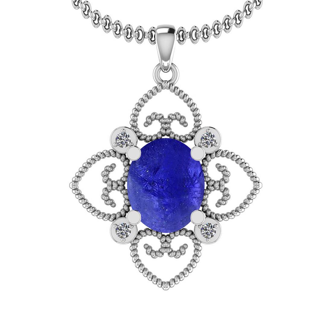 Certified 4.55 Ctw Tanzanite and Diamond I1/I2 14K Whit: Certified 4.55 Ctw Tanzanite and Diamond I1/I2 14K White Gold Victorian Style Pendant -- Color Stone Approx Weight: 4.45 Ctw (1 pcs Oval Cabochon) Center Stone Color: Tanzanite Center Stone Setting: P