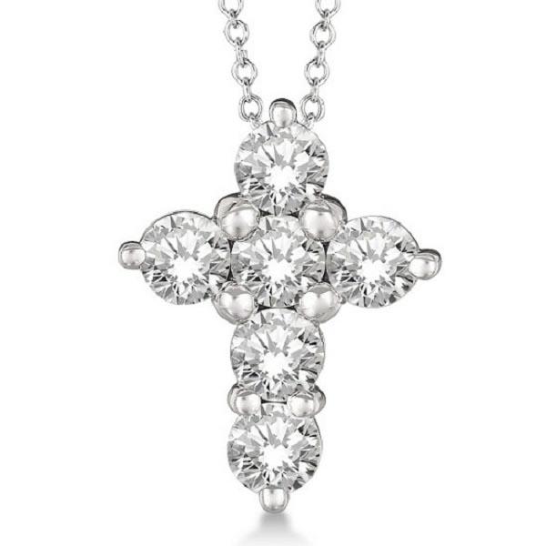 Prong Set Round Diamond Cross Pendant Necklace 14k Whit: Prong Set Round Diamond Cross Pendant Necklace 14k White Gold 1.50ctw -- CENTER STONE; Diamond CENTER STONE CLARITY; SI1 CENTER STONE COLOR; J-K CENTER STONE SETTING; Prong SIDE STONE CLARITY; SIDE ST