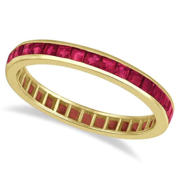 Princess-Cut Ruby Eternity Ring Band 14k Yellow Gold 1.: Princess-Cut Ruby Eternity Ring Band 14k Yellow Gold 1.20ctw -- CENTER STONE; Ruby CENTER STONE CLARITY; CENTER STONE COLOR; Red CENTER STONE SETTING; Channel SIDE STONE CLARITY; SIDE STONE COLOR; SID