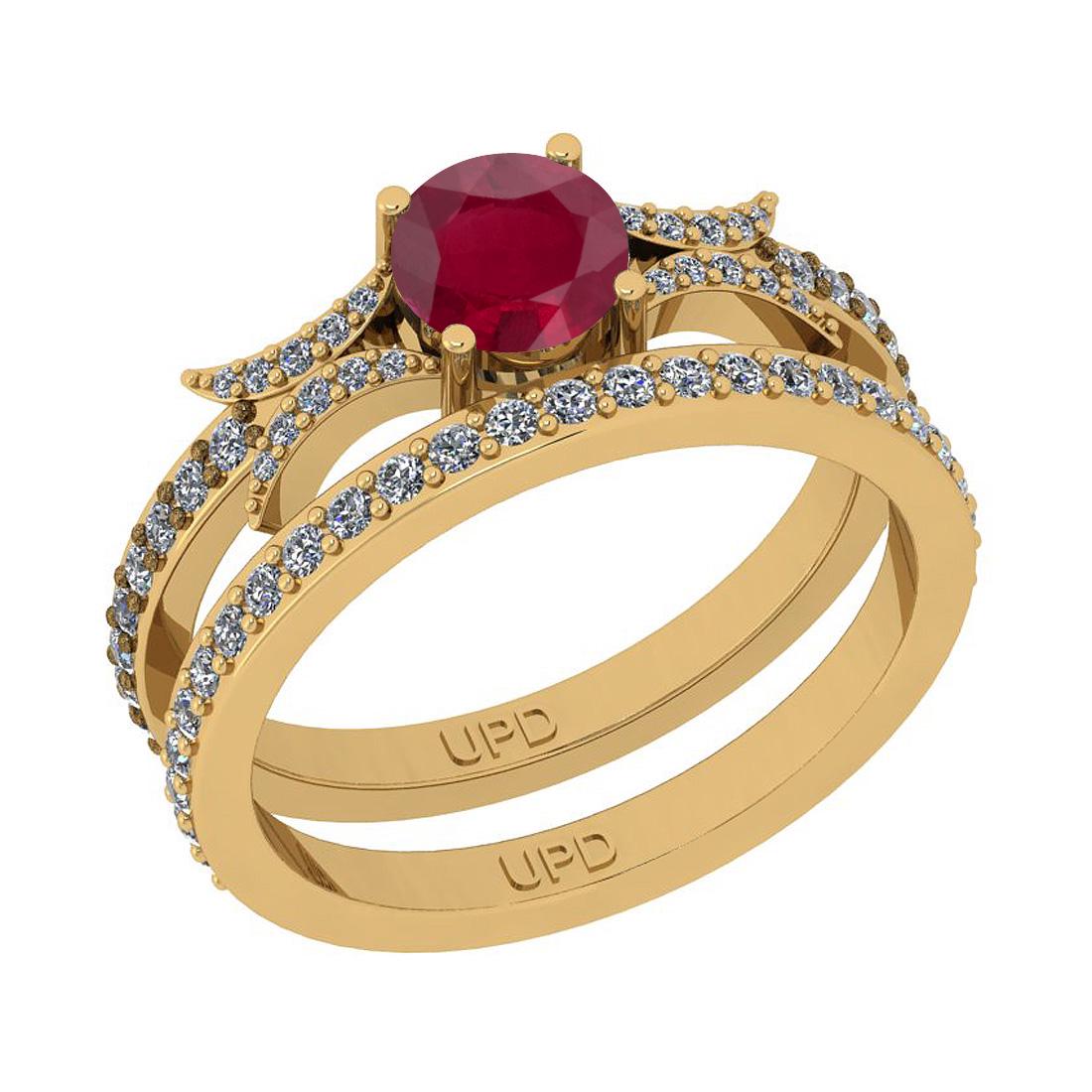 1.01 Ctw SI2/I1Ruby And Diamond 14K Yellow Gold Anniver: 1.01 Ctw SI2/I1Ruby And Diamond 14K Yellow Gold Anniversary Set Band Ring -- Center Stone Weight : 0.50 Ctw ( Round Cut) Center Stone Color :-Ruby Stone Setting : Prong Side Stone Weight Of Ctw 0.51 C