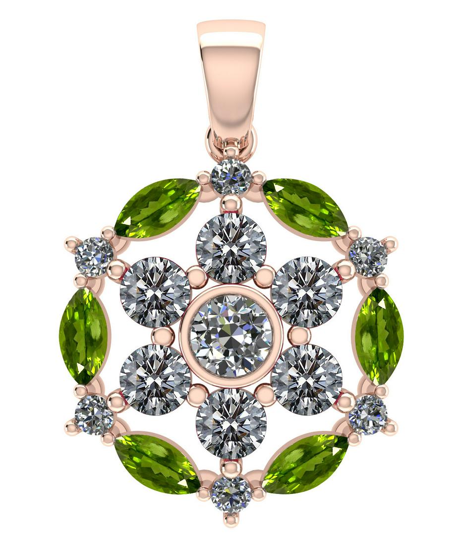 Certified 1.30 CTW Genuine Peridot And Diamond 14K Rose: Certified 1.30 CTW Genuine Peridot And Diamond 14K Rose Gold Pendant -- Diamond Weight (13pcs) 1.00 CTWRound Center Stone Clarity:SI1-SI2 Center Stone Color: White Diamond Stone Setting ;Bezel Side St