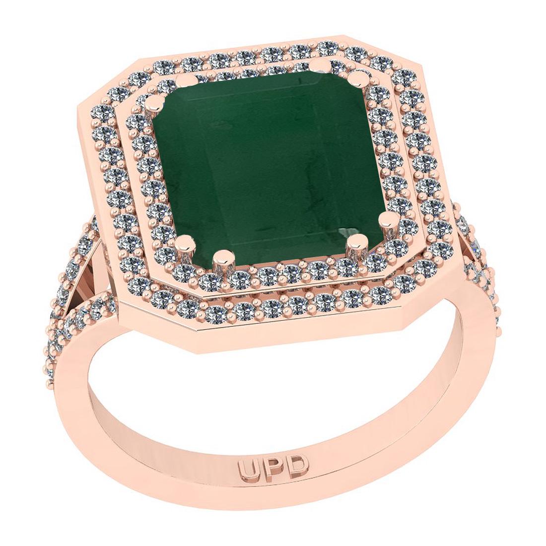 5.88 Ctw SI2/I1 Emerald And Diamond 14K Rose Gold Doubl: 5.88 Ctw SI2/I1 Emerald And Diamond 14K Rose Gold Double Row Engagement Halo Ring -- Center Stone Weight : 5.31 Ctw ( Emerald Cut) Center Stone Color :-Emerald Stone Setting : Prong Side Stone Weight