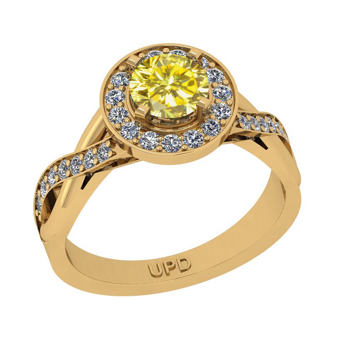 1.06 Ctw I2/I3 reated Fancy Yellow And White Diamond 10: 1.06 Ctw I2/I3 reated Fancy Yellow And White Diamond 10K Yellow Gold Engagement Halo Ring -- Center Stone Weight : 0.50 Ctw (Round Cut ) Center Stone Color : reated Fancy Yellow Diamond Center Stone C