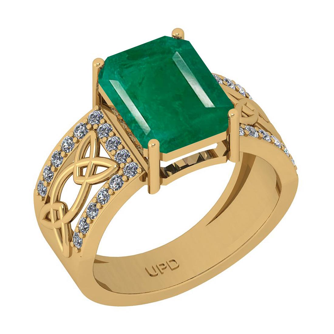 4.88 Ctw SI2/I1 Emerald And Diamond 14K Yellow Gold Rin: 4.88 Ctw SI2/I1 Emerald And Diamond 14K Yellow Gold Ring -- Center Stone Weight : 4.52 Ctw (Emerald Cut ) Center Stone Color : Emerald Center Stone Setting : Prong Side Stone Weight Of Ctw 0.36 Ctw Si