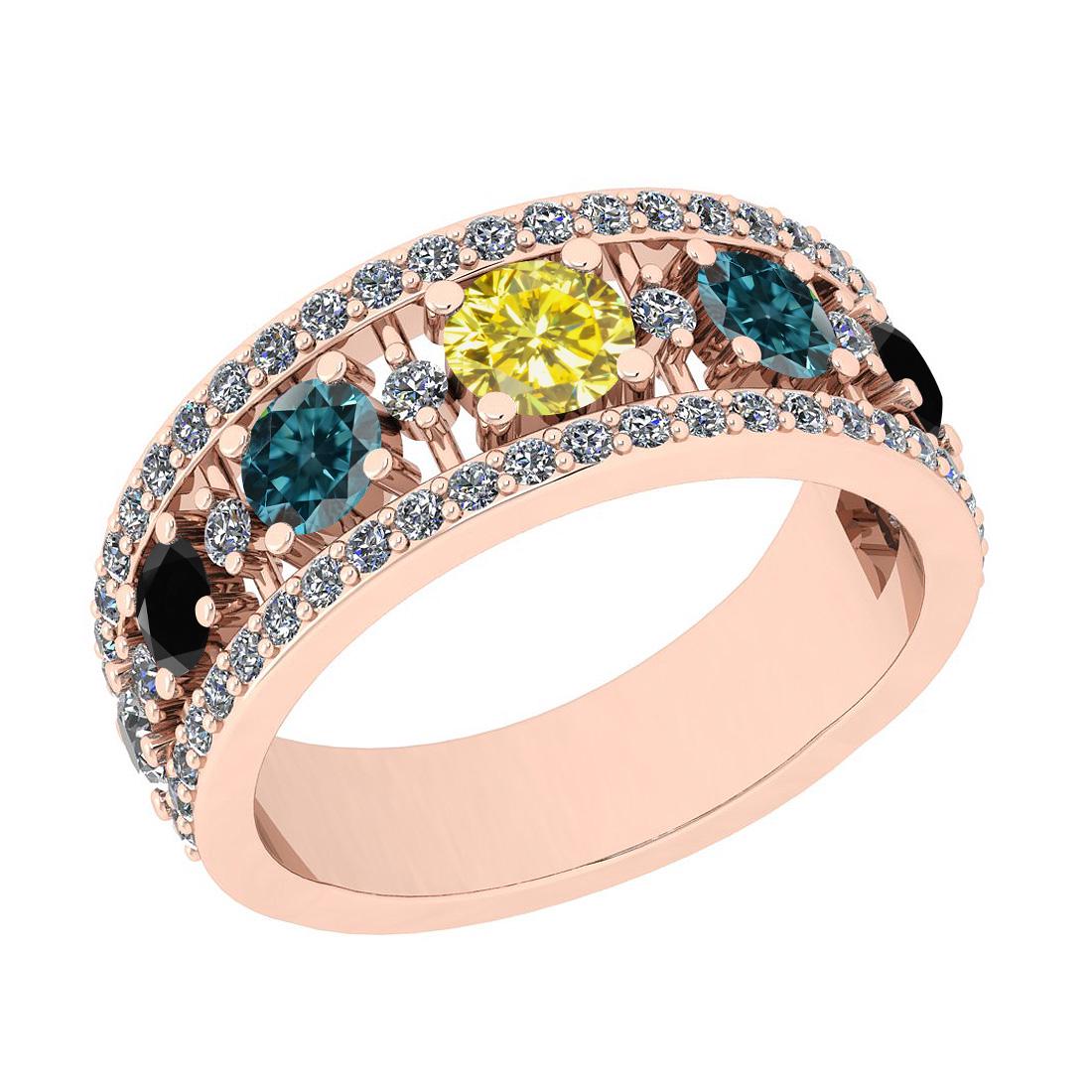 1.67 Ctw I2/I3 Multi Treated Fancy Blue,Black,Yellow An: 1.67 Ctw I2/I3 Multi Treated Fancy Blue,Black,Yellow And White Diamond 18K Rose Gold Wedding Band Ring -- Multi Diamond Weight : 1.07 Ctw ( Round Cut ) Multi Diamond Color :-Treated Fancy Blue,Black,Y