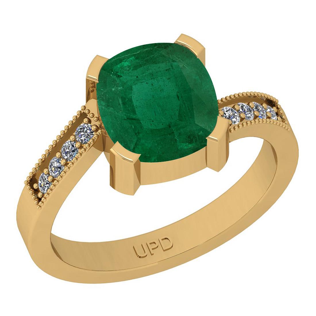 2.38 Ctw SI2/I1 Emerald And Diamond 14K Yellow Gold Rin: 2.38 Ctw SI2/I1 Emerald And Diamond 14K Yellow Gold Ring -- Center Stone Weight : 2.27 Ctw ( Cushion Cut ) Center Stone Color : Emerald Center Stone Setting : Prong Side Stone Weight Of Ctw 0.11 Ctw S