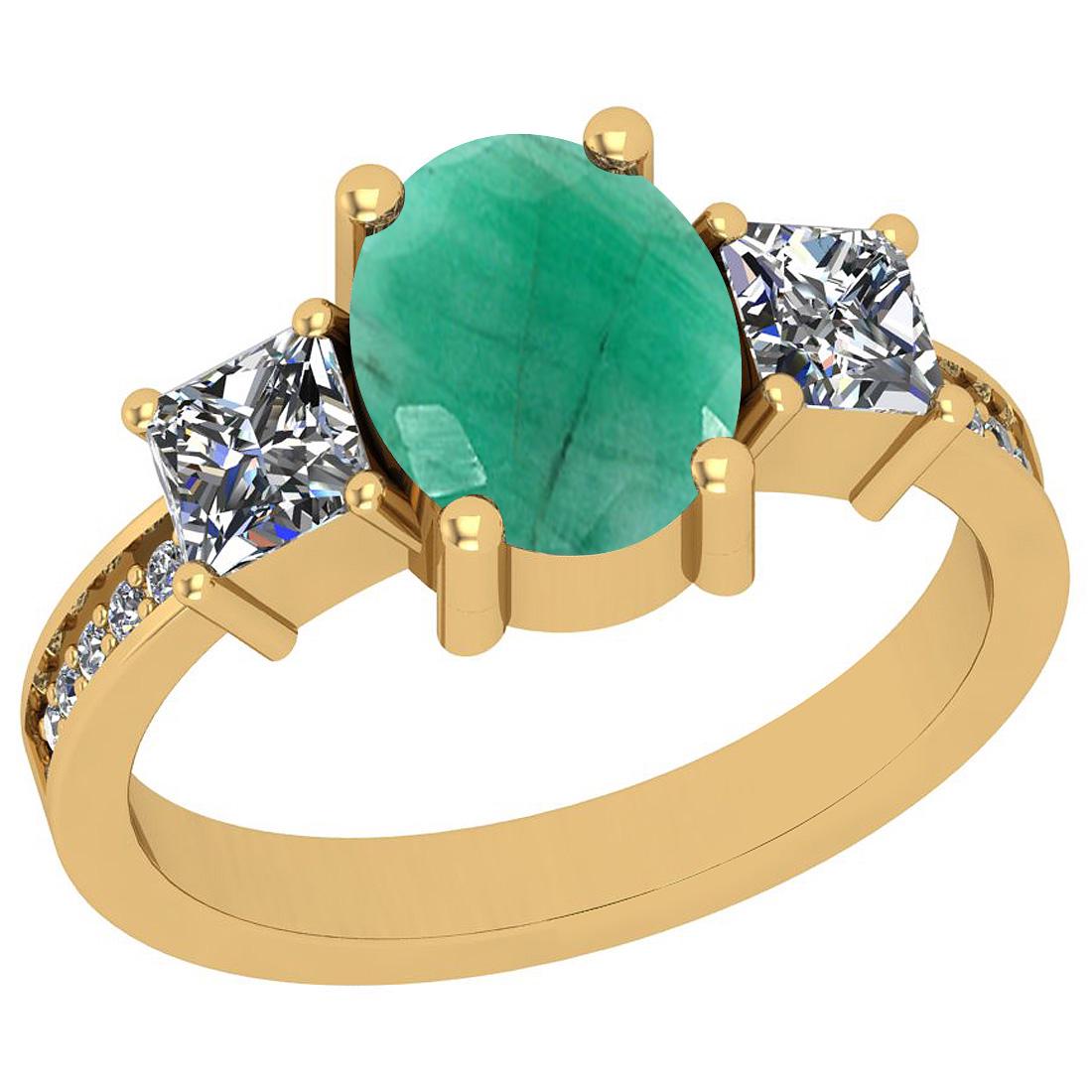 2.40 Ctw SI2/I1 Emerald And Diamond 14K Yellow Gold Rin: 2.40 Ctw SI2/I1 Emerald And Diamond 14K Yellow Gold Ring -- Center Stone Weight : 2.00 Ctw (Oval Cut ) Center Stone Color : Emerald Center Stone Setting : Prong Side Stone Weight Of Ctw 0.40 Ctw Side 