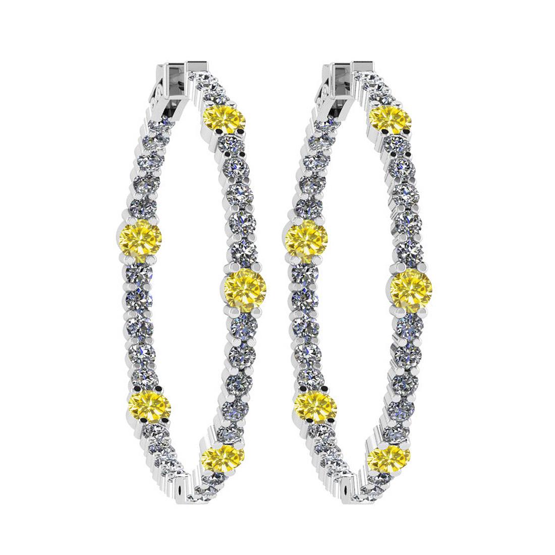 2.08 Ctw i2/i3 Treated Fancy Yellow and White Diamond 1: 2.08 Ctw i2/i3 Treated Fancy Yellow and White Diamond 14K White Gold Hoop Earrings -- Color Stone Weight : 0.86 Ctw ( Round cut) Center Stone Color : Treated Fancy Yellow Diamond Center Clarity : i2/i