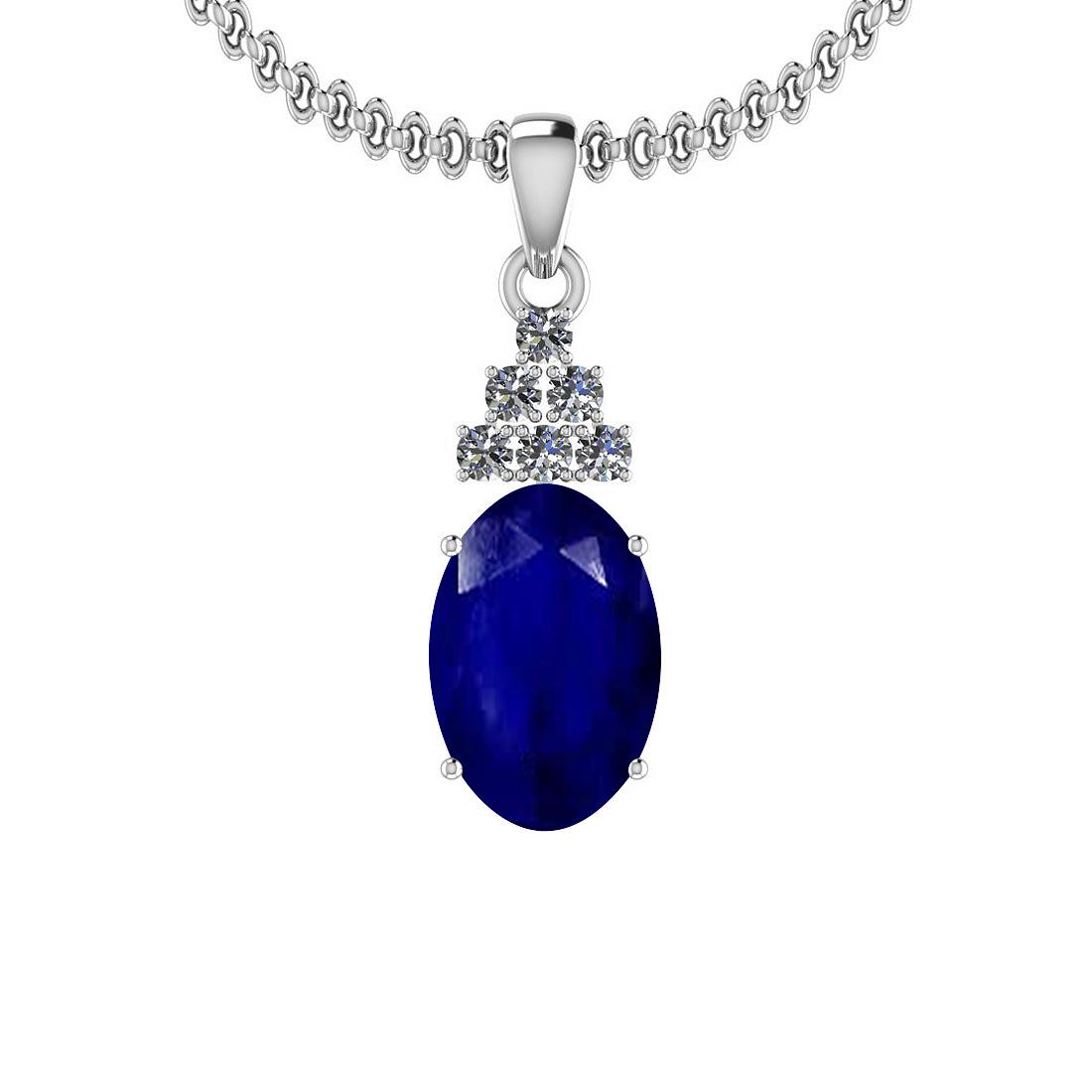 5.26 Ctw I2/I3 Blue Sapphire And Diamond 14K White Gold: 5.26 Ctw I2/I3 Blue Sapphire And Diamond 14K White Gold Necklace -- Center Stone Weight : 5.00 Ctw (Oval Cut ) Center Stone Color : Blue Sapphire Center Stone Setting : Prong Side Stone Weight Of Ctw 