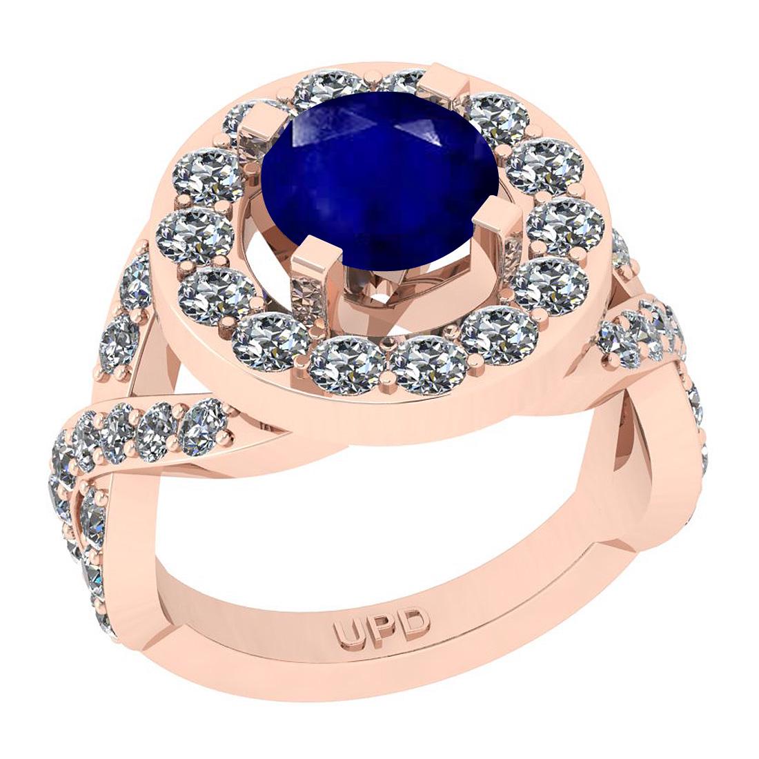 3.80 Ctw SI2/I1Blue Sapphire And Diamond 14K Rose Gold: 3.80 Ctw SI2/I1Blue Sapphire And Diamond 14K Rose Gold Cocktail Engagement Ring -- Center Stone Weight : 2.00 Ctw ( Round Cut) Center Stone Color :-Blue Sapphire Stone Setting : Prong Side Stone Weigh