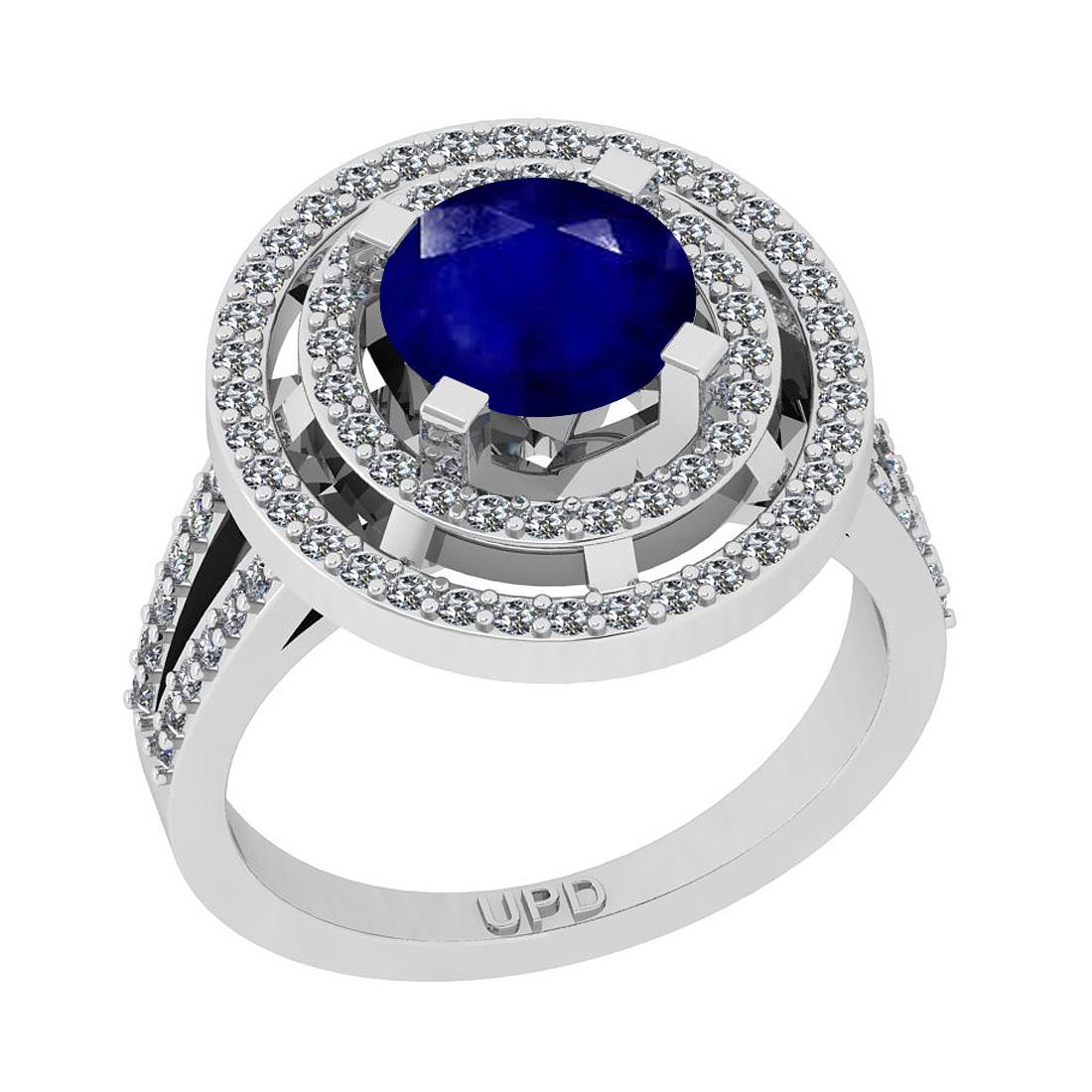 2.10 Ctw SI2/I1 Blue Sapphire And Diamond 14K White Gol: 2.10 Ctw SI2/I1 Blue Sapphire And Diamond 14K White Gold 2 Row Engagement Halo Ring -- Center Stone Weight : 1.50 Ctw ( Round Cut) Center Stone Color :-Blue Sapphire Stone Setting : Prong Side Stone W