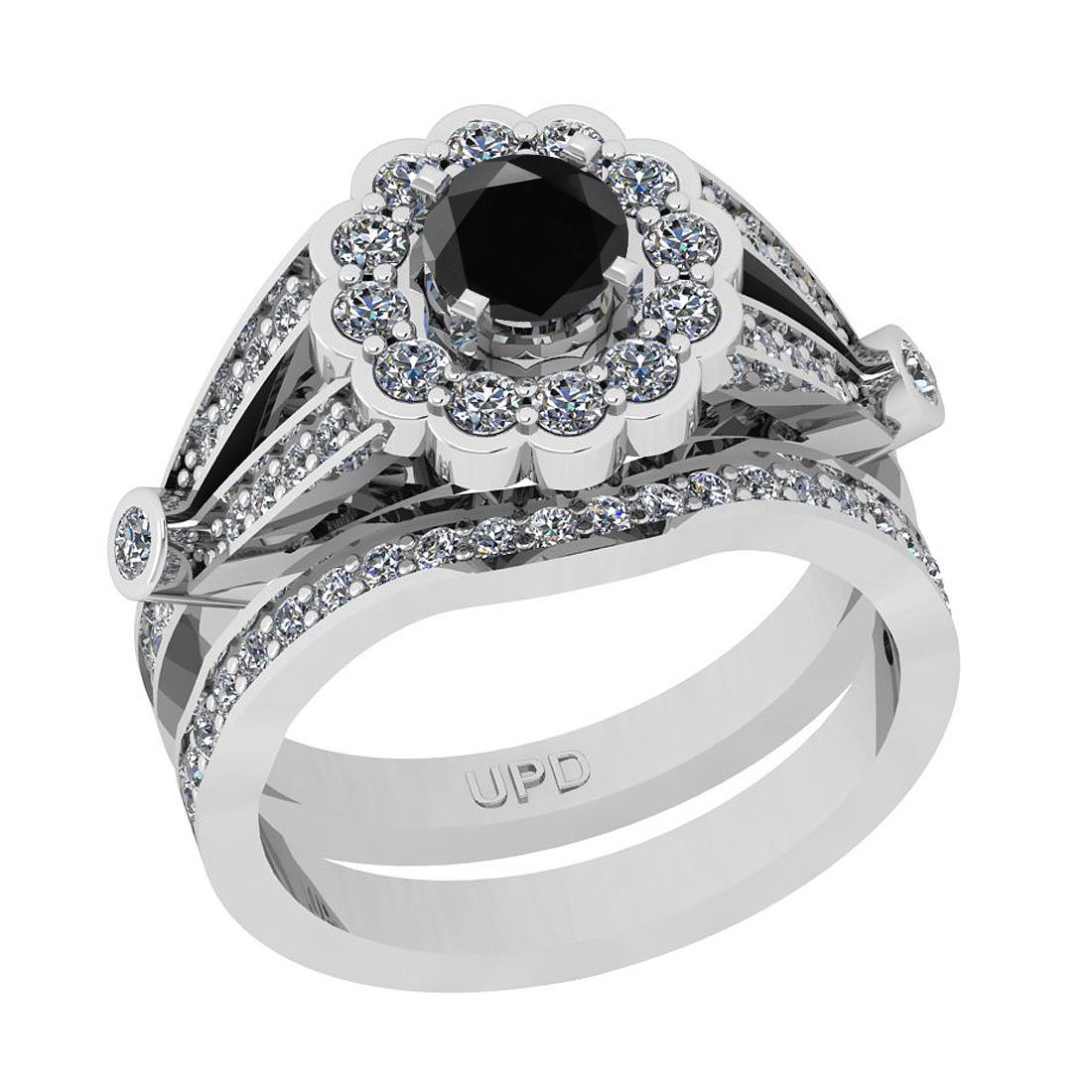 1.17 Ctw I2/I3 Treated Fancy Black And White Diamond 10: 1.17 Ctw I2/I3 Treated Fancy Black And White Diamond 10K White Gold Wedding Set Ring -- Center Stone Weight : 0.50 Ctw (Round Cut ) Center Stone Color : Treated Fancy Black Diamond Center Stone Clarit