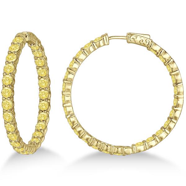 Fancy Yellow Canary Diamond Hoop Earrings 14k Yellow Go: Fancy Yellow Canary Diamond Hoop Earrings 14k Yellow Gold 10.00ctw -- CENTER STONE; Yellow Diamond CENTER STONE CLARITY; SI1-SI2 CENTER STONE COLOR; Yellow CENTER STONE SETTING; Prong SIDE STONE CLARI