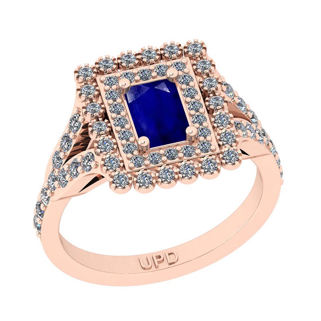 1.20 Ctw SI2/I1 Blue Sapphire And Diamond 14K Rose Gold: 1.20 Ctw SI2/I1 Blue Sapphire And Diamond 14K Rose Gold Engagement Ring -- Center Stone Weight : 0.50 Ctw ( Emerald Cut) Center Stone Color :-Blue Sapphire Stone Setting : Prong Side Stone Weight Of C