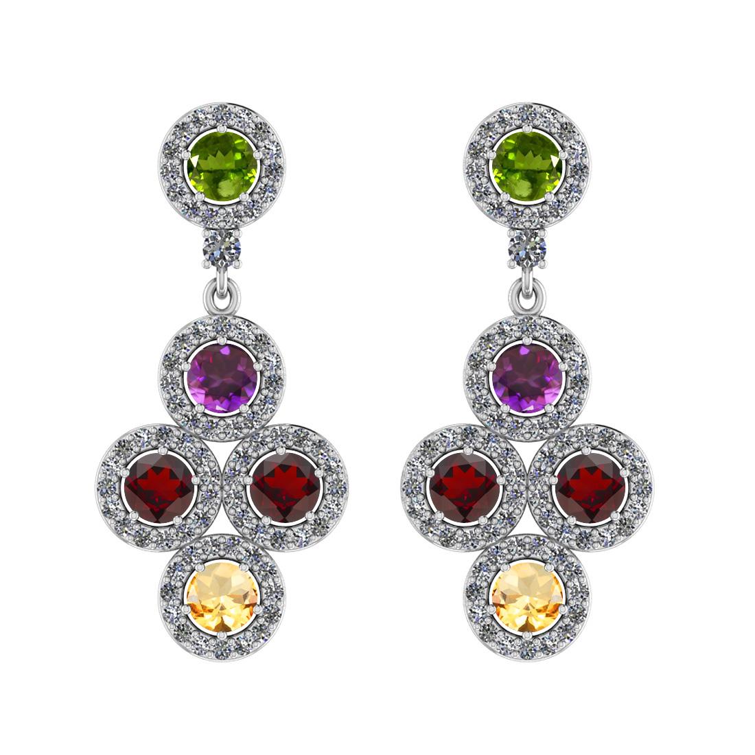 3.78 Ctw I2/I3 Multi Stone And Diamond 10K White Gold D: 3.78 Ctw I2/I3 Multi Stone And Diamond 10K White Gold Dangling Earrings -- Multi Stone Weight : 2.50 Ctw ( Round Cut) Multi Stone Color :-Amethyst,Garnet,Peridot,Citrine Multi Stone Setting : Prong Si