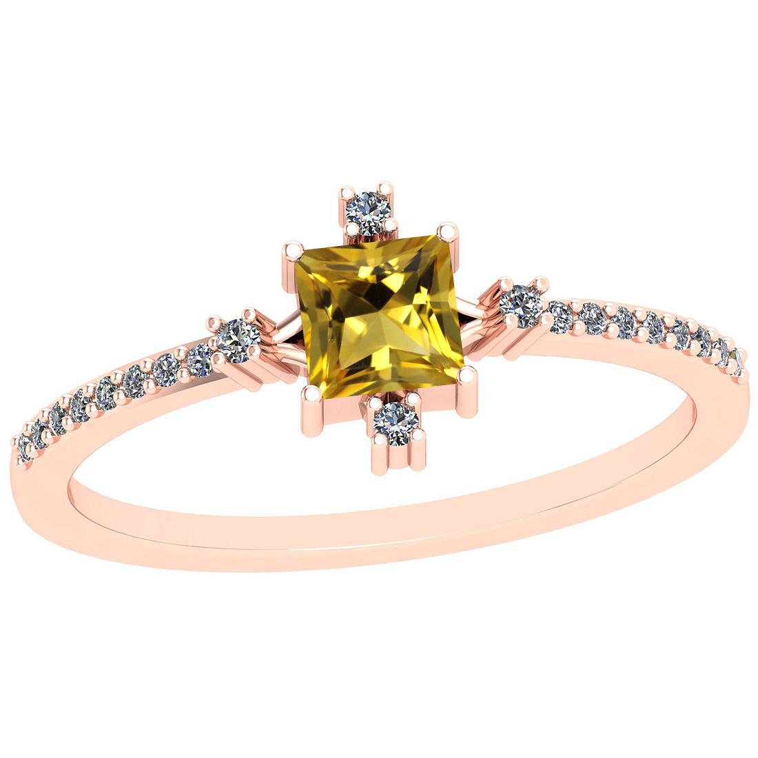 0.53 Ctw I2/I3 Citrine And Diamond 10K Rose Gold Ring: 0.53 Ctw I2/I3 Citrine And Diamond 10K Rose Gold Ring -- Center Stone Weight : 0.39 Ctw (Square cut) Center Stone Color :-Citrine Stone Setting : Prong Side Stone Weight Of Ctw 0.14 Ctw Side Stone Col