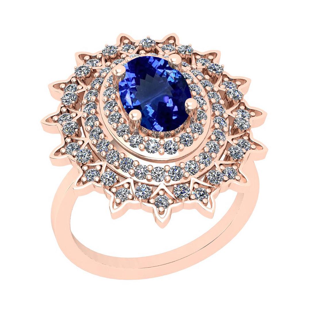 7.80 Ctw VS/SI1 Tanzanite And Diamond 18K Rose Gold Vin: 7.80 Ctw VS/SI1 Tanzanite And Diamond 18K Rose Gold Vintage Style Wedding Ring -- Center Stone Weight : 5.65 Ctw (Oval Cut) Center Stone Color :-Tanzanite Center Stone Setting : Prong Side Stone Weigh