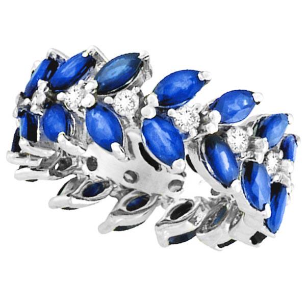 Marquise Sapphire and Diamond Eternity Ring 14k White G: Marquise Sapphire and Diamond Eternity Ring 14k White Gold 5.03ctw -- CENTER STONE; Sapphire CENTER STONE CLARITY; CENTER STONE COLOR; Blue CENTER STONE SETTING; Prong SIDE STONE CLARITY; SI SIDE STON