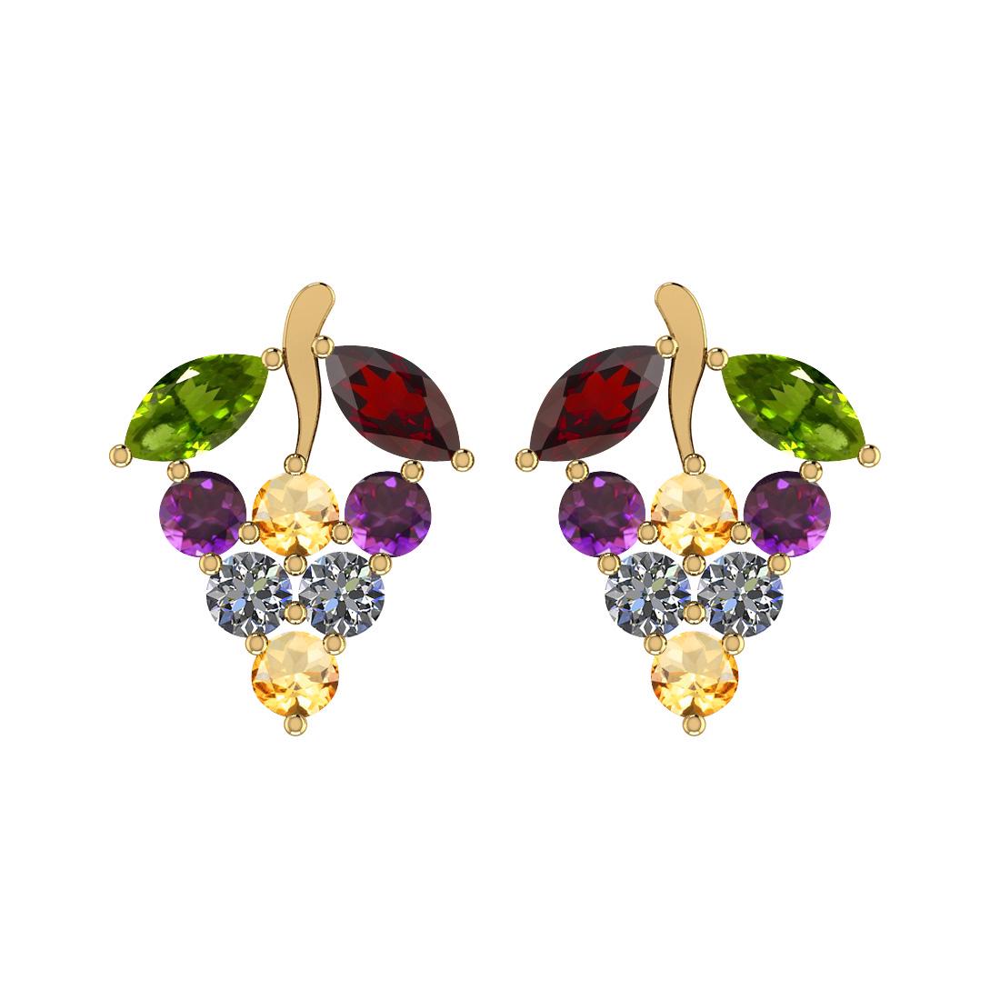 0.82 Ctw I2/I3 Multi Stone And Diamond 10K Yellow Gold: 0.82 Ctw I2/I3 Multi Stone And Diamond 10K Yellow Gold Earrings -- Center Stone Weight : 0.68 Ctw (Round & Marquise Cut) Center Stone Color :-Amethyst,Garnet,Peridot,Citrine Stone Setting : Prong Side
