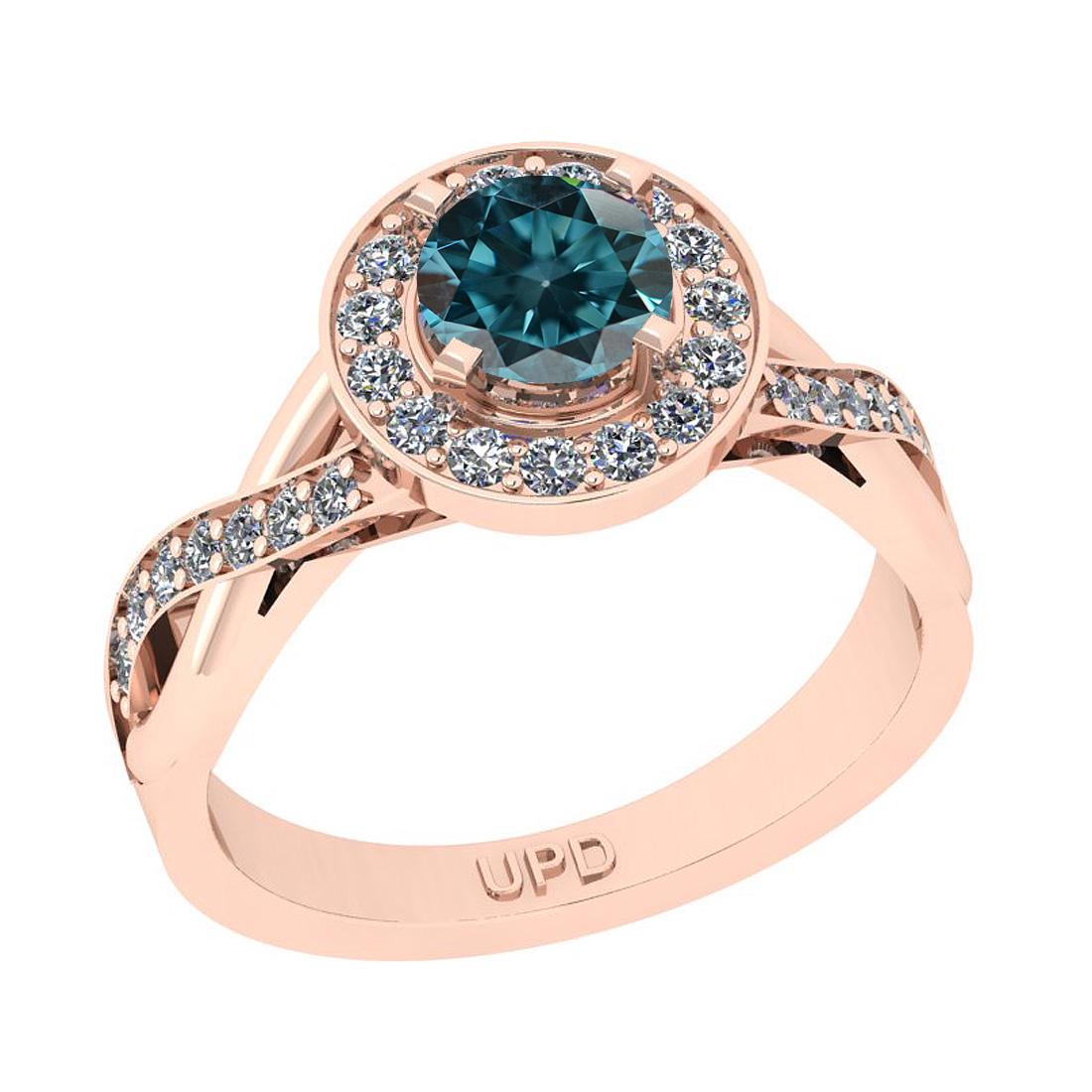 1.06 Ctw I2/I3 Treated Fancy Blue And White Diamond 10K: 1.06 Ctw I2/I3 Treated Fancy Blue And White Diamond 10K Rose Gold Engagement Halo Ring -- Center Stone Weight : 0.50 Ctw (Round Cut ) Center Stone Color : Treated Fancy Blue Diamond Center Stone Clari