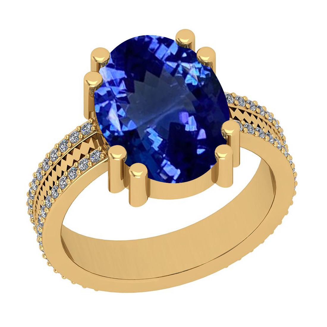 5.94 Ctw VS/SI1 Tanzanite And Diamond 18K Yellow Gold E: 5.94 Ctw VS/SI1 Tanzanite And Diamond 18K Yellow Gold Engagement Ring -- Center Stone Weight : 5.58 Ctw (Oval Cut) Center Stone Color :-Tanzanite Center Stone Setting : Prong Side Stone Weight Of Ctw 
