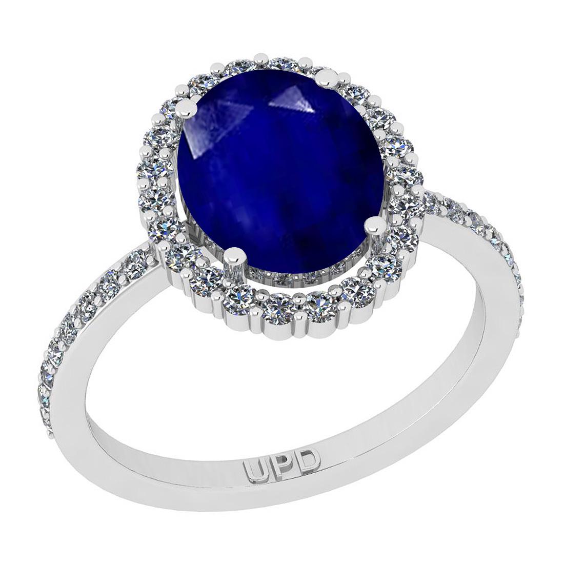 2.96 Ctw SI2/I1 Blue Sapphire And Diamond 14K White Gol: 2.96 Ctw SI2/I1 Blue Sapphire And Diamond 14K White Gold Classic Halo Engagement Ring -- Center Stone Weight : 2.50 Ctw ( Oval Cut) Center Stone Color :-Blue Sapphire Stone Setting : Prong Side Stone 