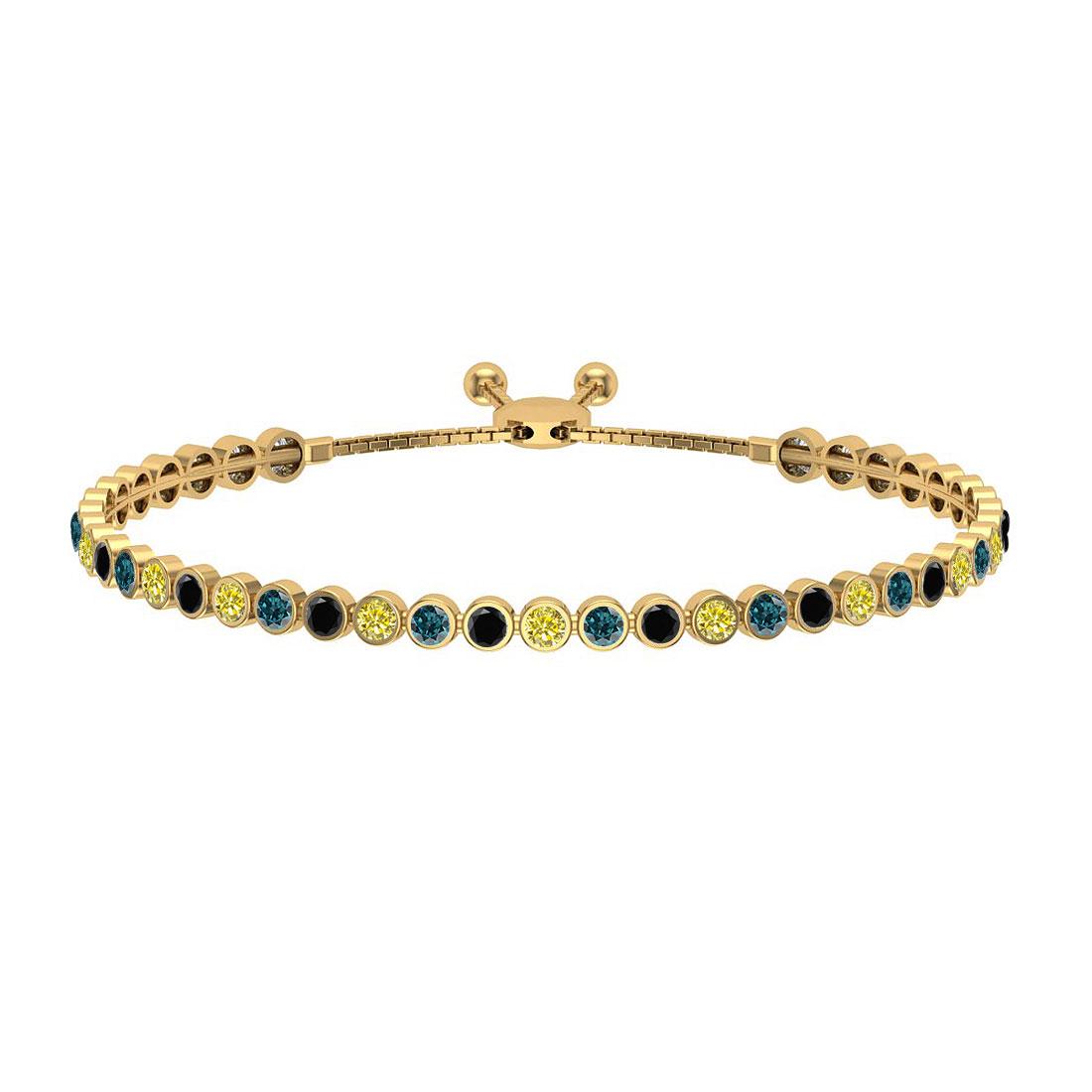 2.07 Ctw I2/I3 Multi Diamond 14K Yellow Gold Slide Brac: 2.07 Ctw I2/I3 Multi Diamond 14K Yellow Gold Slide Bracelet -- Center Diamond Weight : 2.07 Ctw (Round Cut) Center Diamond Color :- Treated Fancy Blue black yellow diamond Center Clarity : I2/I3 Stone