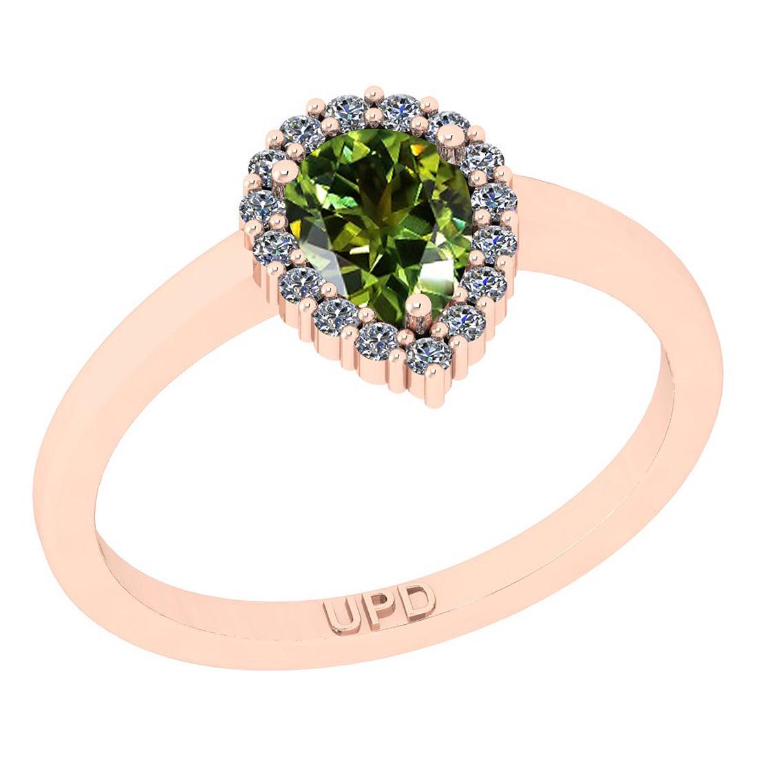 0.91 Ctw I2/I3 Green sapphire And Diamond 14K Rose Gold: 0.91 Ctw I2/I3 Green sapphire And Diamond 14K Rose Gold Engagement Ring -- Center Stone Weight : 0.75 Ctw ( Pear Cut) Center Stone Color :-Green sapphire Stone Setting : Prong Side Stone Weight Of Ctw