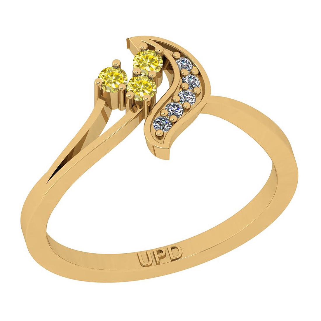 Certified 0.14 Ctw I2/I3 Treated Fancy Yellow And White: Certified 0.14 Ctw I2/I3 Treated Fancy Yellow And White Diamond 10K Yellow Gold Ring -- Center Stone Approx Weight: 0.09 Ctw (Round Cut) Center Stone Color: Treated Fancy Yellow Diamond Center Stone C