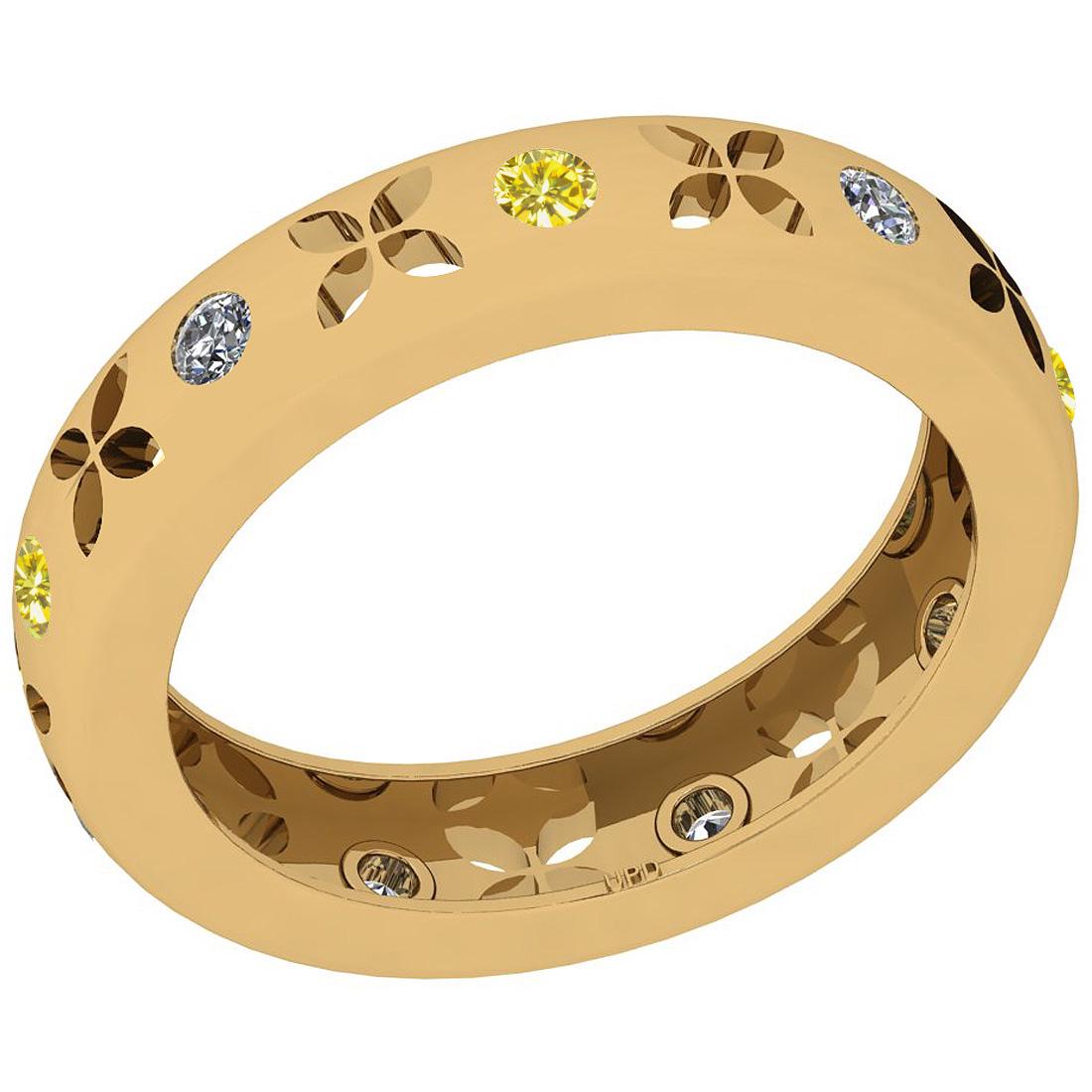 Certified 0.30 Ctw I2/I3 Treated Fancy Yellow And White: Certified 0.30 Ctw I2/I3 Treated Fancy Yellow And White Diamond 10K Yellow Gold Eternity Band Ring -- Center Stone Approx Weight: 0.17 Ctw (Round Cut) Center Stone Color: Treated Fancy Yellow Diamond