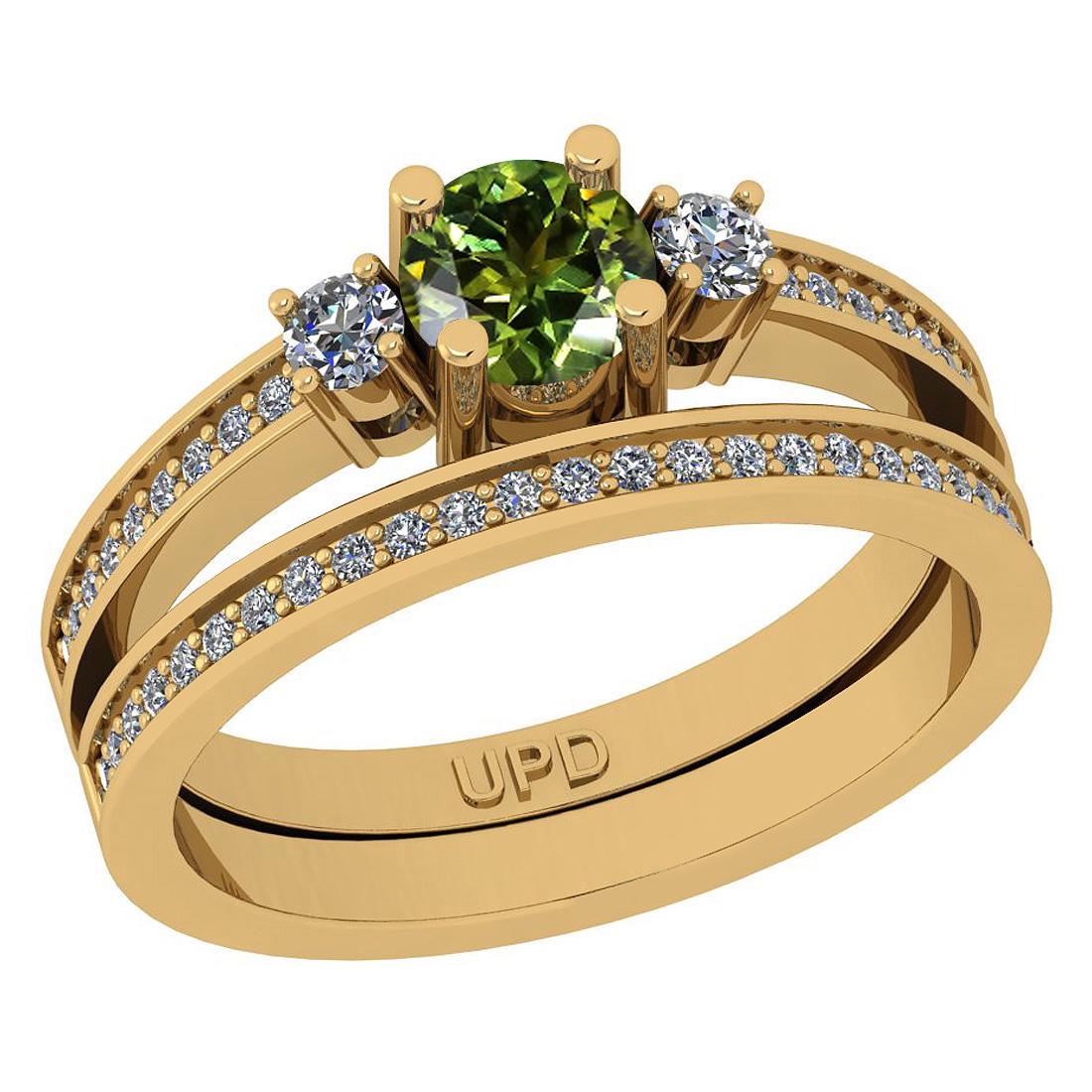 0.83 Ctw I2/I3 Green sapphire And Diamond 14K Yellow Go: 0.83 Ctw I2/I3 Green sapphire And Diamond 14K Yellow Gold Wedding Set Ring -- Center Stone Weight : 0.50 Ctw ( Round Cut) Center Stone Color :-Green sapphire Stone Setting : Prong Side Stone Weight Of