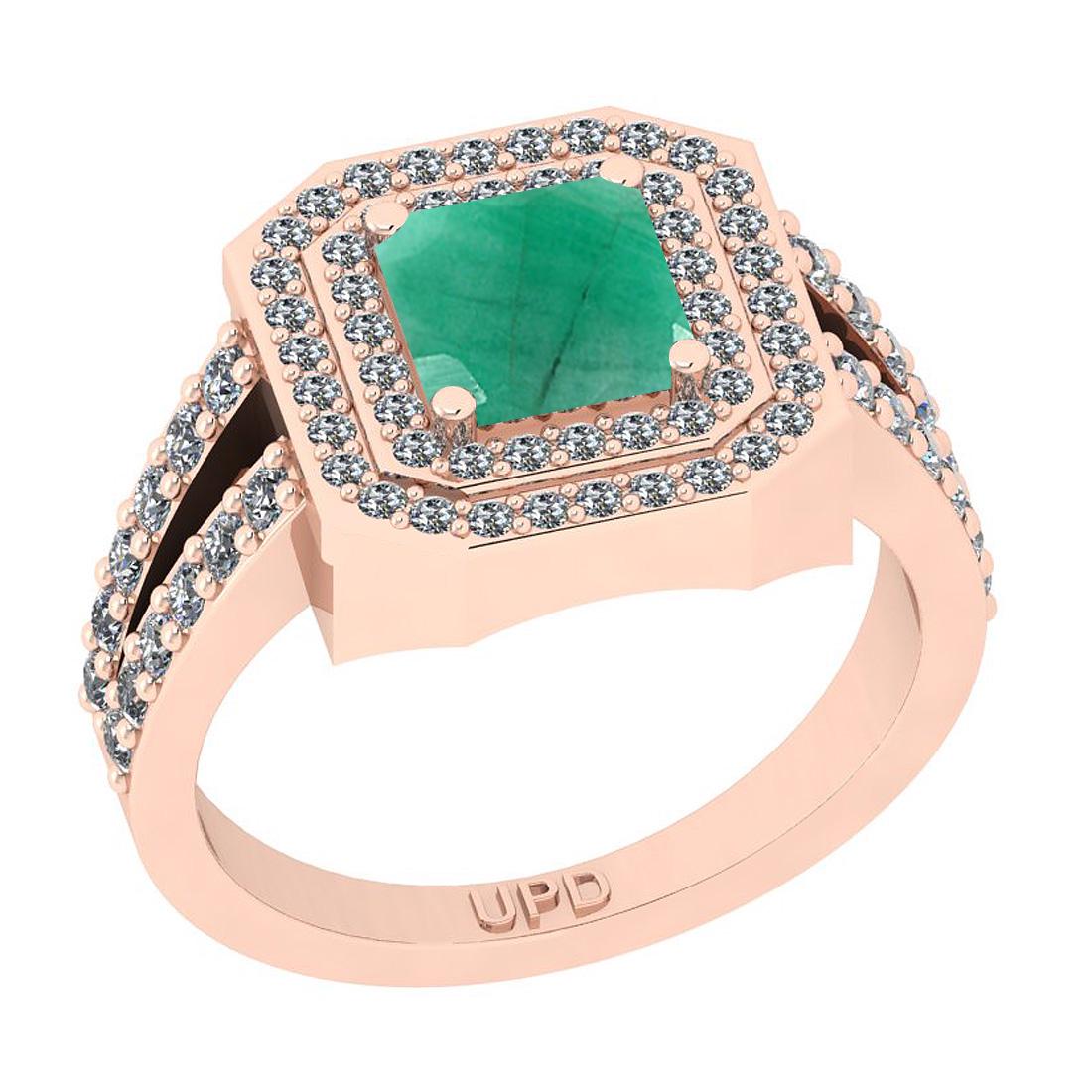 1.74 Ctw SI2/I1 Emerald And Diamond 14K Rose Gold 2 Row: 1.74 Ctw SI2/I1 Emerald And Diamond 14K Rose Gold 2 Row Halo Engagement Ring -- Center Stone Weight : 1.00 Ctw ( Princess Cut) Center Stone Color :-Emerald Stone Setting : Prong Side Stone Weight Of C