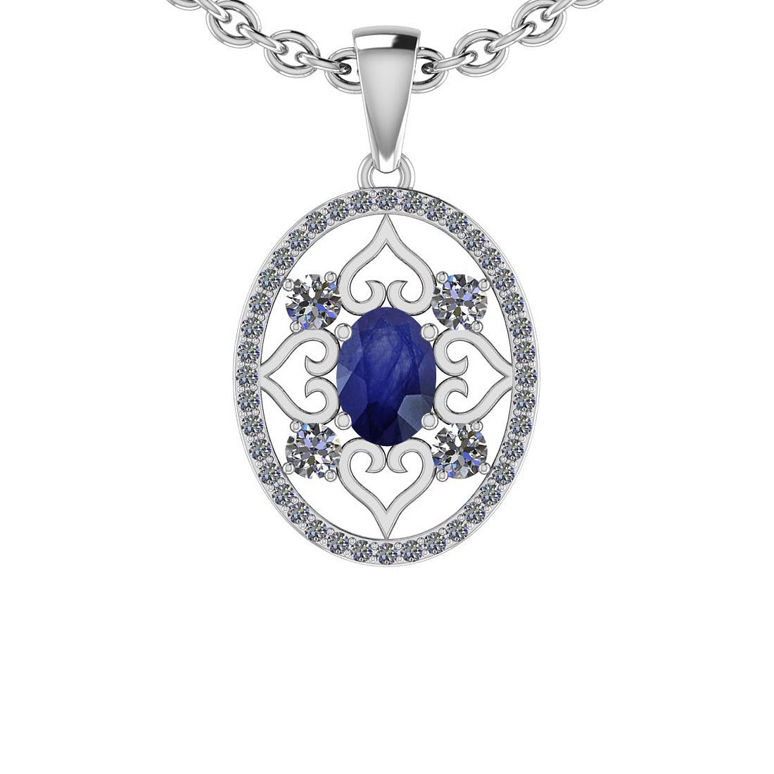 1.12 Ctw SI2/I1 Blue Sapphire And Diamond 14K White Gol: 1.12 Ctw SI2/I1 Blue Sapphire And Diamond 14K White Gold Pendant -- Center Stone Weight : 0.50 Ctw (Oval Cut) Center Stone Color :-Blue Sapphire Center Stone Setting : Prong Side Stone Weight Of Ctw 0