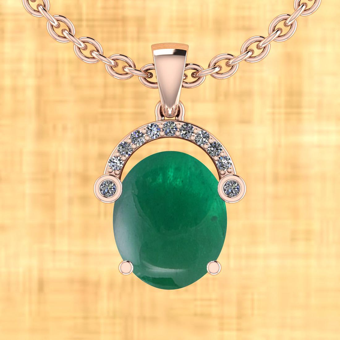 Certified 8.76 Ctw Emerald And Diamond I1/I2 14K Rose G: Certified 8.76 Ctw Emerald And Diamond I1/I2 14K Rose Gold Victorian Style Pendant Necklace -- Color Stone Approx Weight: 8.55 Ctw (1 psc Oval Cabochon) Center Stone Color: Emerald Center Stone Settin