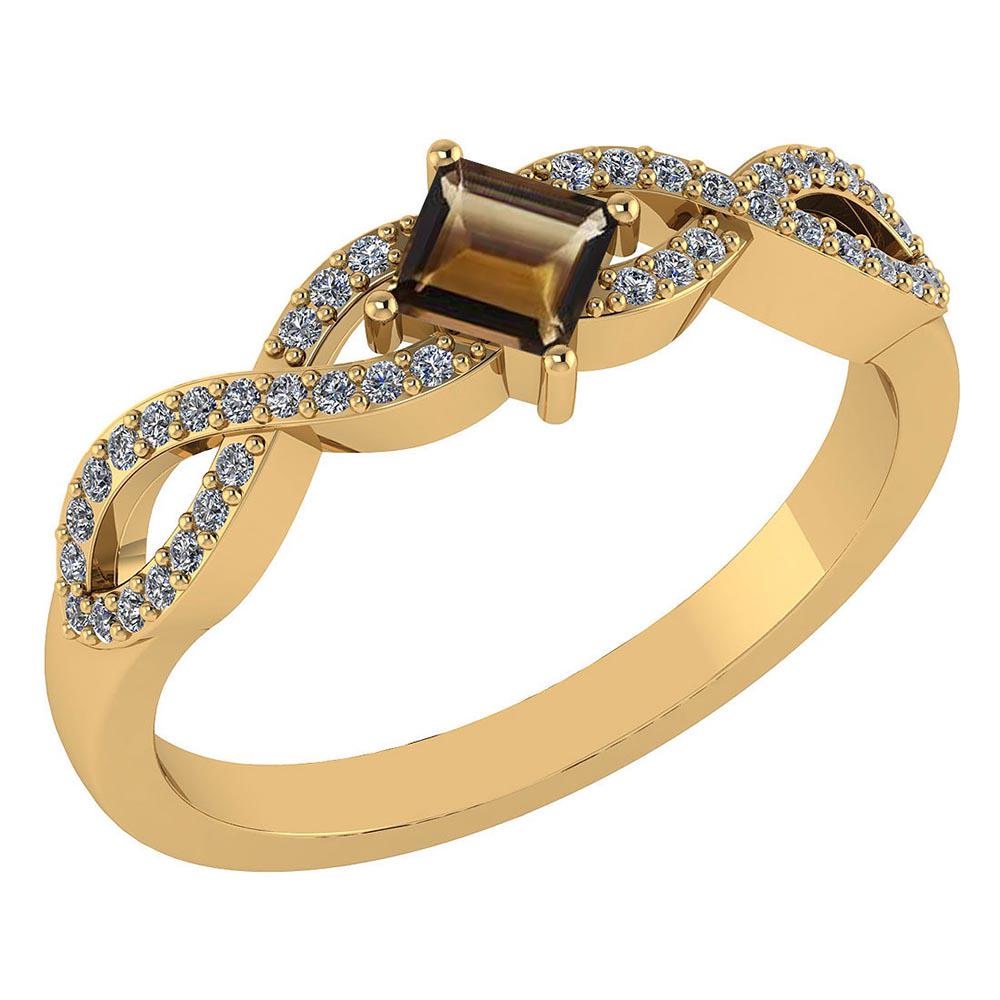 Certified .60 Ctw Genuine Smoky And Diamond 14K Yellow: Certified .60 Ctw Genuine Smoky And Diamond 14K Yellow Gold Rings -- Center Diamond Weight: .39Ctw (1 Pecs Princess ) Center Stone Color : Smoky Stone Setting ;Prong Side Stone Clarity;SI1-SI2 Side St