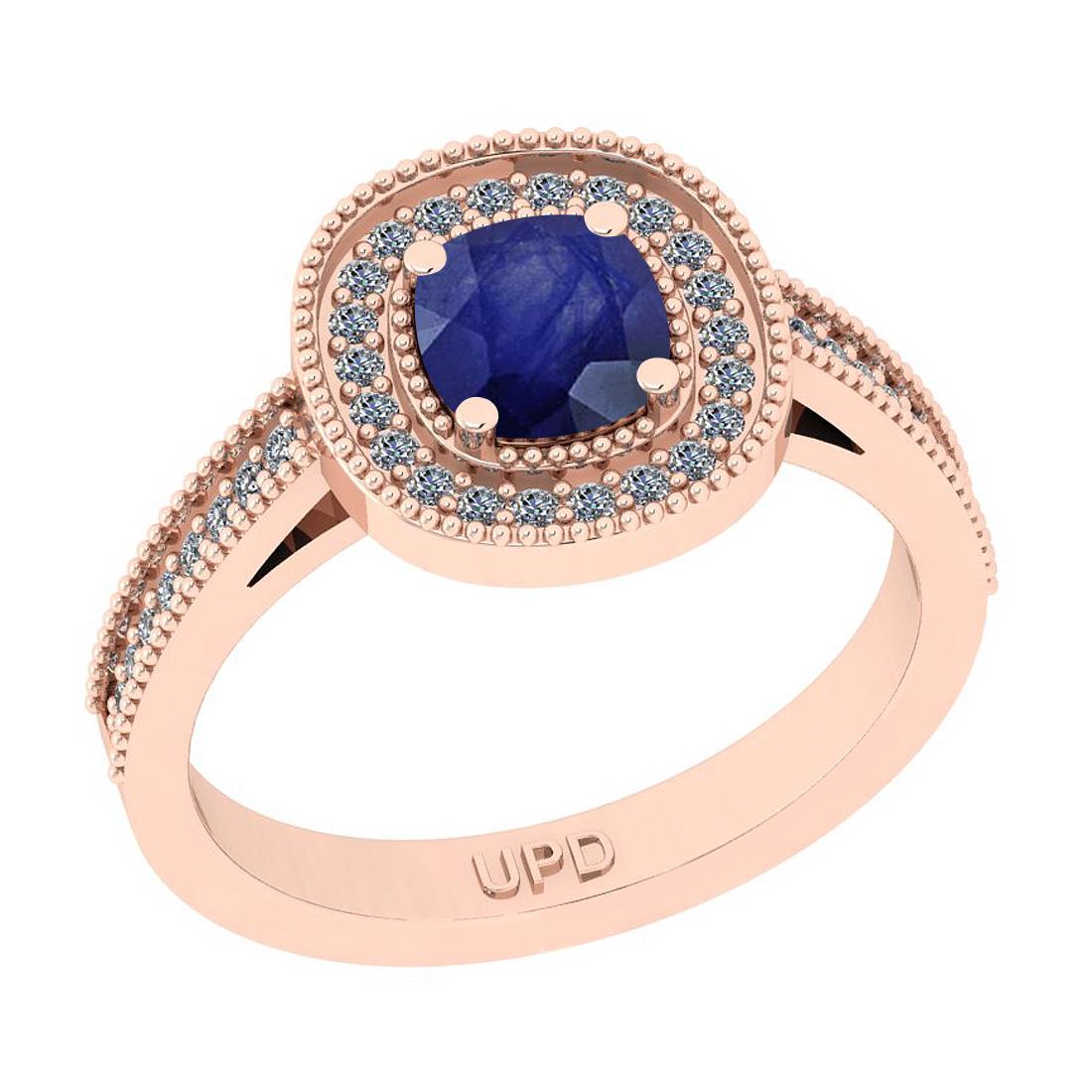 0.72 Ctw SI2/I1 Blue Sapphire And Diamond 14K Rose Gold: 0.72 Ctw SI2/I1 Blue Sapphire And Diamond 14K Rose Gold Engagement Halo Ring -- Center Stone Weight : 0.50 Ctw (Cushion Cut) Center Stone Color :-Blue Sapphire Center Stone Setting : Prong Side Stone 