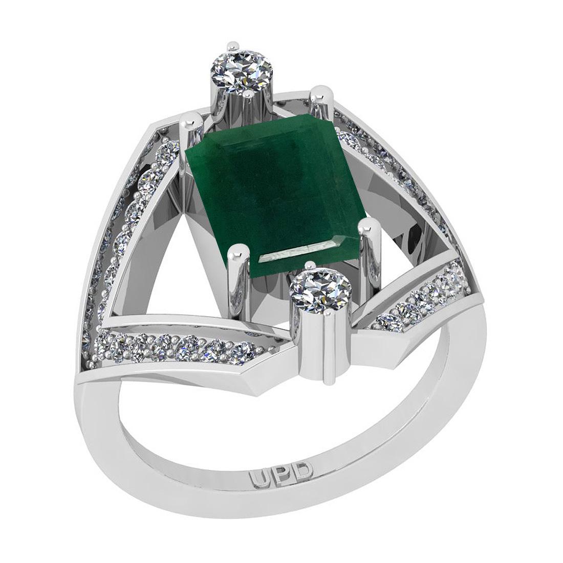 2.70 Ctw SI2/I1 Emerald And Diamond 14K White Gold Cock: 2.70 Ctw SI2/I1 Emerald And Diamond 14K White Gold Cocktail Engagement Ring -- Center Stone Weight : 2.35 Ctw ( Emerald Cut) Center Stone Color :-Emerald Stone Setting : Prong Side Stone Weight Of Ctw