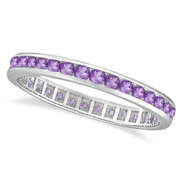 Amethyst Channel Set Eternity Ring Band 14k White Gold: Amethyst Channel Set Eternity Ring Band 14k White Gold 1.00ctw -- CENTER STONE; Amethyst CENTER STONE CLARITY; CENTER STONE COLOR; CENTER STONE SETTING; Channel SIDE STONE CLARITY; SIDE STONE COLOR; S