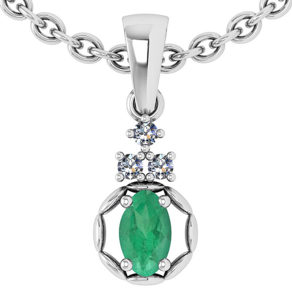 0.25 Ctw Emerald And Diamond 14k White Gold Pendant: 0.25 Ctw Emerald And Diamond 14k White Gold Pendant -- Center Stone Weight ; 0.21 Ctw ( 1 Pec Oval) Center Stone Color :Emerald Center Stone Setting ; Prong Side Stone ( 1.50 mm 3 Psc Round Cut Diamon