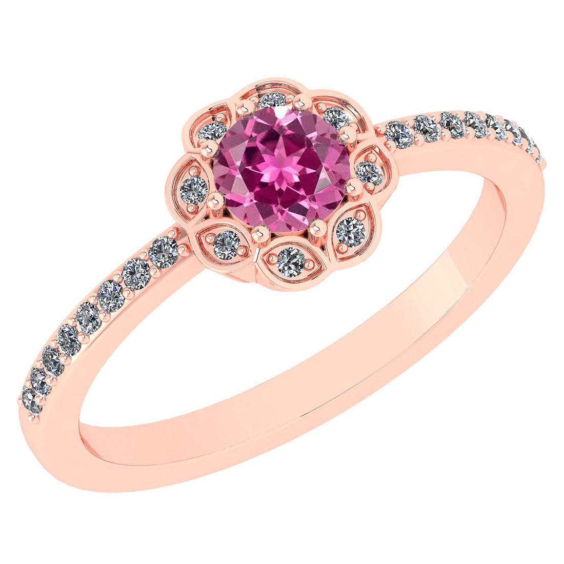 Certified .63 Ctw Pink Tourmaline And Diamond 14k Rose: Certified .63 Ctw Pink Tourmaline And Diamond 14k Rose Gold Engagement Ring -- Center Stone Weight ; .45 Ctw(1pec Round) Center Stone Color : Genuine Pink Tourmaline Center Stone Setting ; Prong Side 