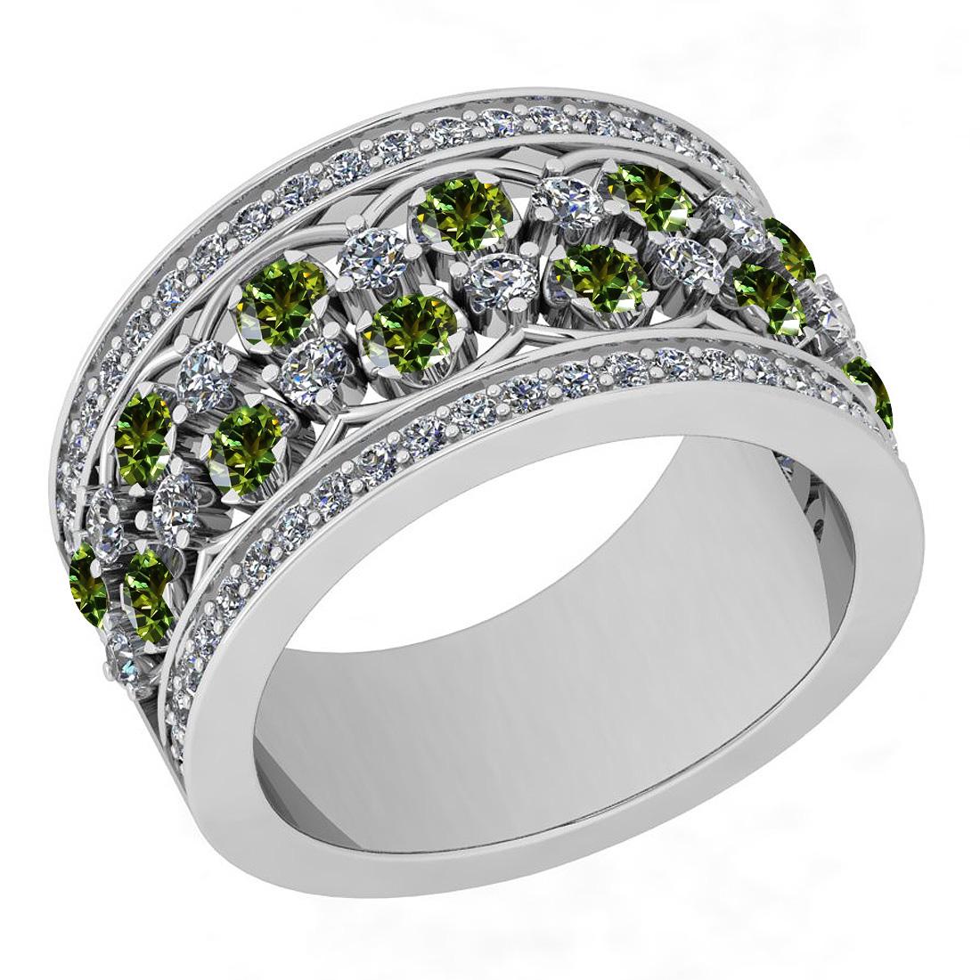 Certified 1.76 Ctw I2/I3 Green Sapphire And Diamond 10K: Certified 1.76 Ctw I2/I3 Green Sapphire And Diamond 10K White Gold Band Ring -- Center Stone Approx Weight: 0.82 Ctw (Round Cut) Center Stone Color: Green Sapphire Center Setting: Prong Side Stone 0.9