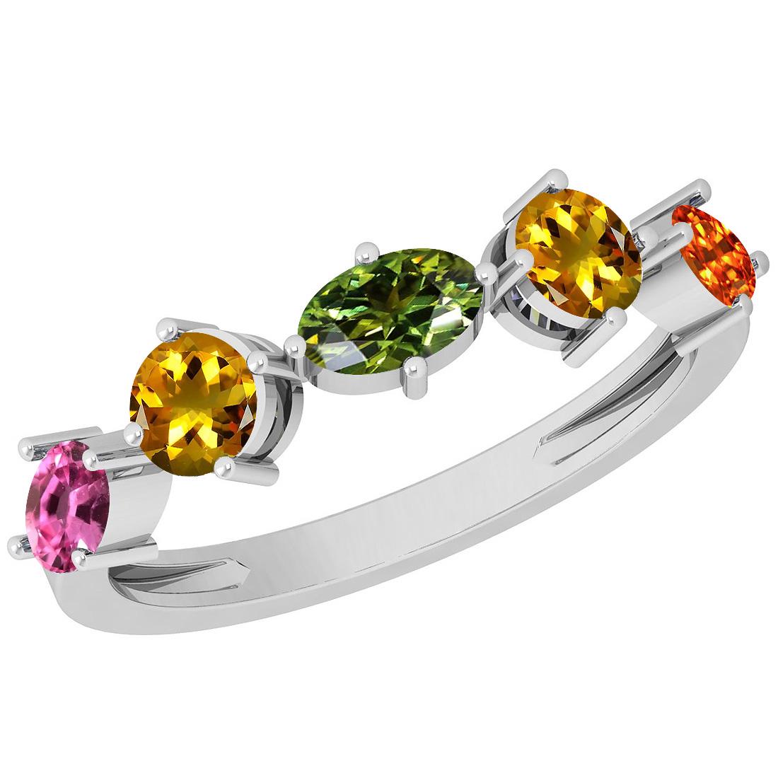 Certified 0.95 Ctw Multi Sapphire 14K White Gold Ring: Certified 0.95 Ctw Multi Sapphire 14K White Gold Ring -- Center Stone Approx Weight: 0.95 Ctw (Round & Oval) Center Stone Color: Multi Sapphire Center Stone Setting: Prong Metal Approx Weight: 2.10 Gr