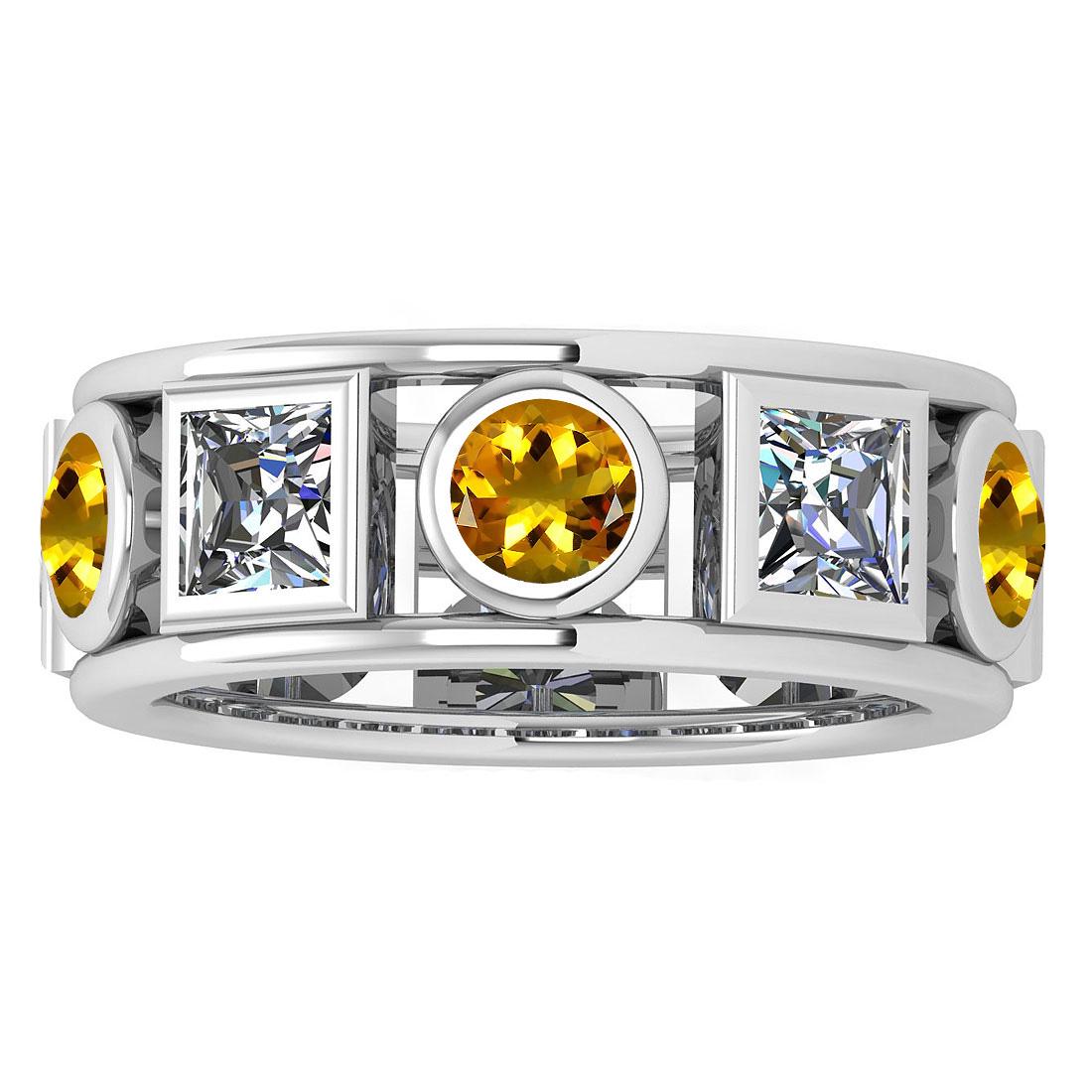 Certified 3.00 Ctw I2/I3 Yellow Sapphire And Diamond 14: Certified 3.00 Ctw I2/I3 Yellow Sapphire And Diamond 14K White Gold Vingate Style Band Ring -- Center Approx Weight: 1.25 Ctw (Round Cut) Center Color: J-K Center Stone Clarity: I2/I3 Stone Setting: B