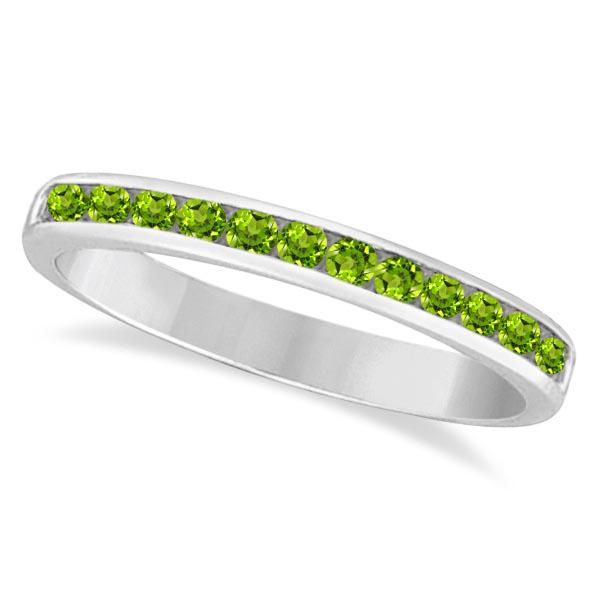 Peridot Channel-Set Semi-Eternity Ring Band 14k White G: Peridot Channel-Set Semi-Eternity Ring Band 14k White Gold 0.40ctw -- CENTER STONE; Peridot CENTER STONE CLARITY; CENTER STONE COLOR; Green CENTER STONE SETTING; Channel SIDE STONE CLARITY; SIDE STONE